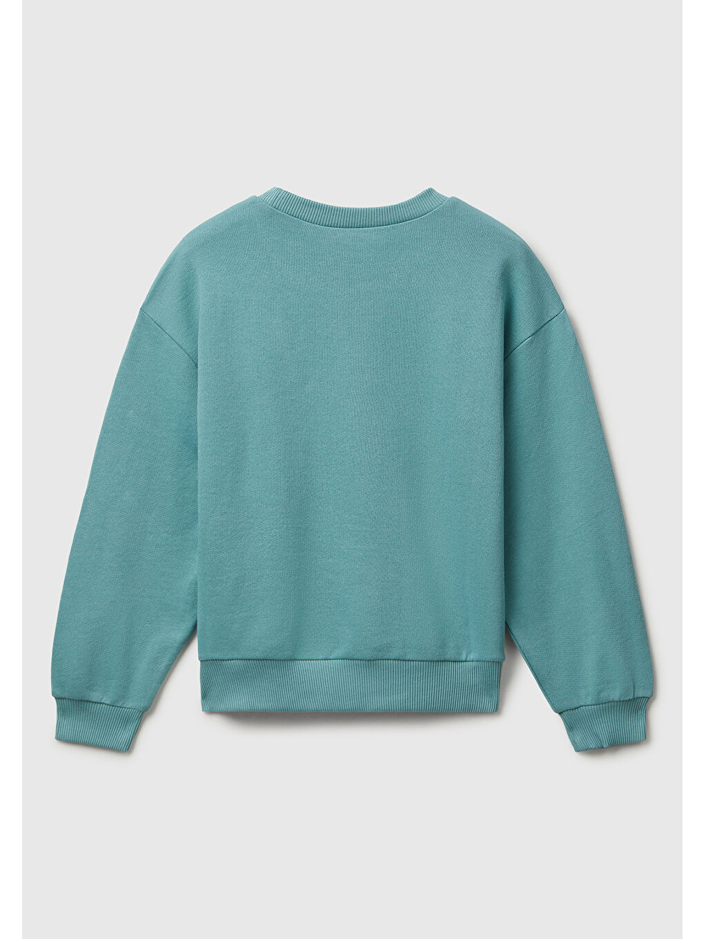 Kız Çocuk Gri-Yeşil Parıltılı Logo Baskılı Ribanalı Bisiklet Yaka Sweatshirt-1