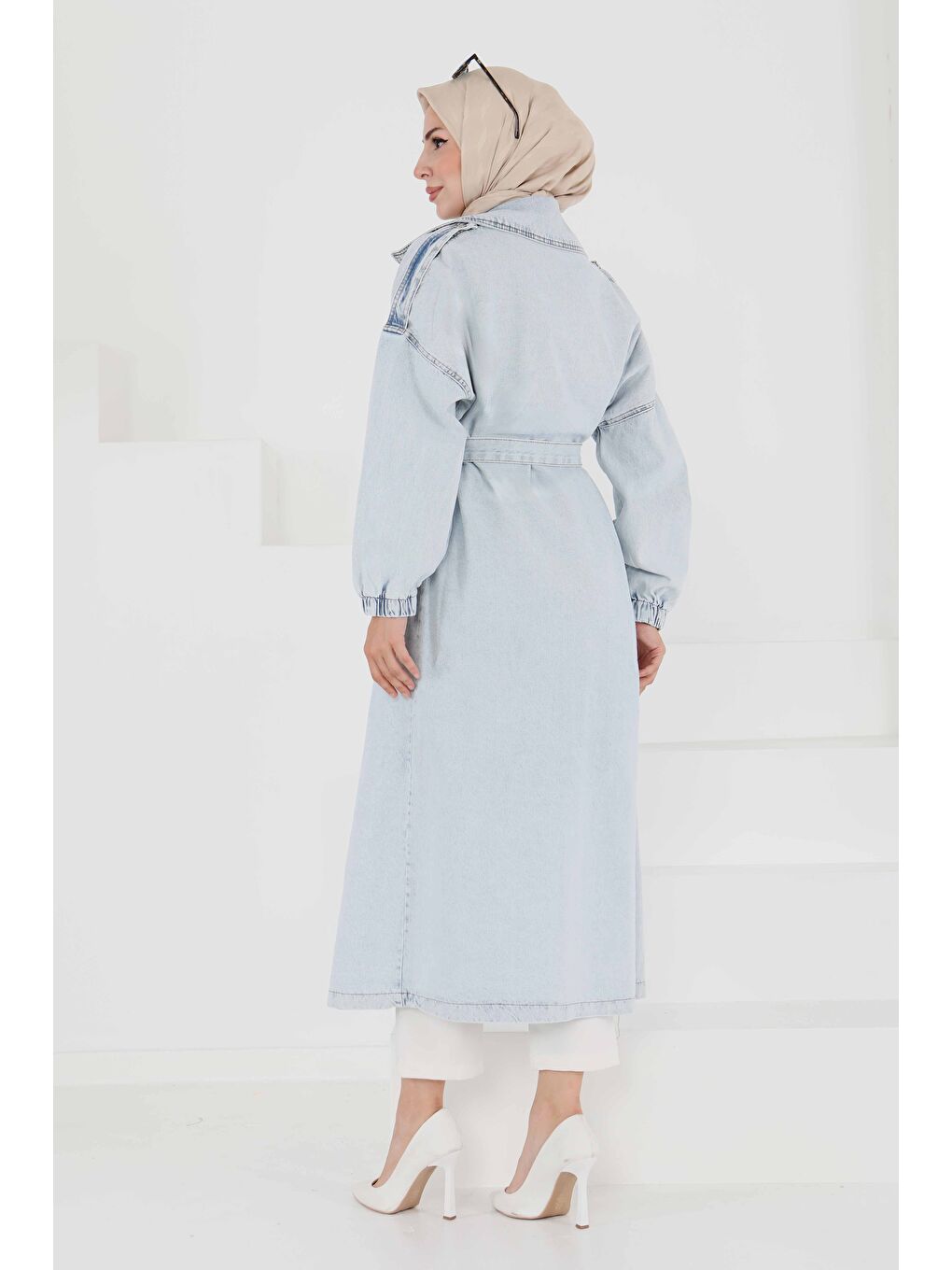 Jean Kuşaklı Trençkot Buz Mavi - 27444-6