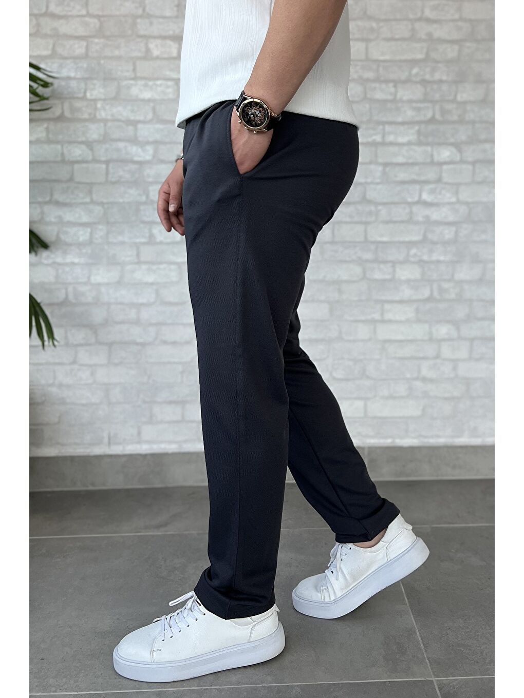 Gri Erkek Bel Bağlama Detaylı Pantolon-1