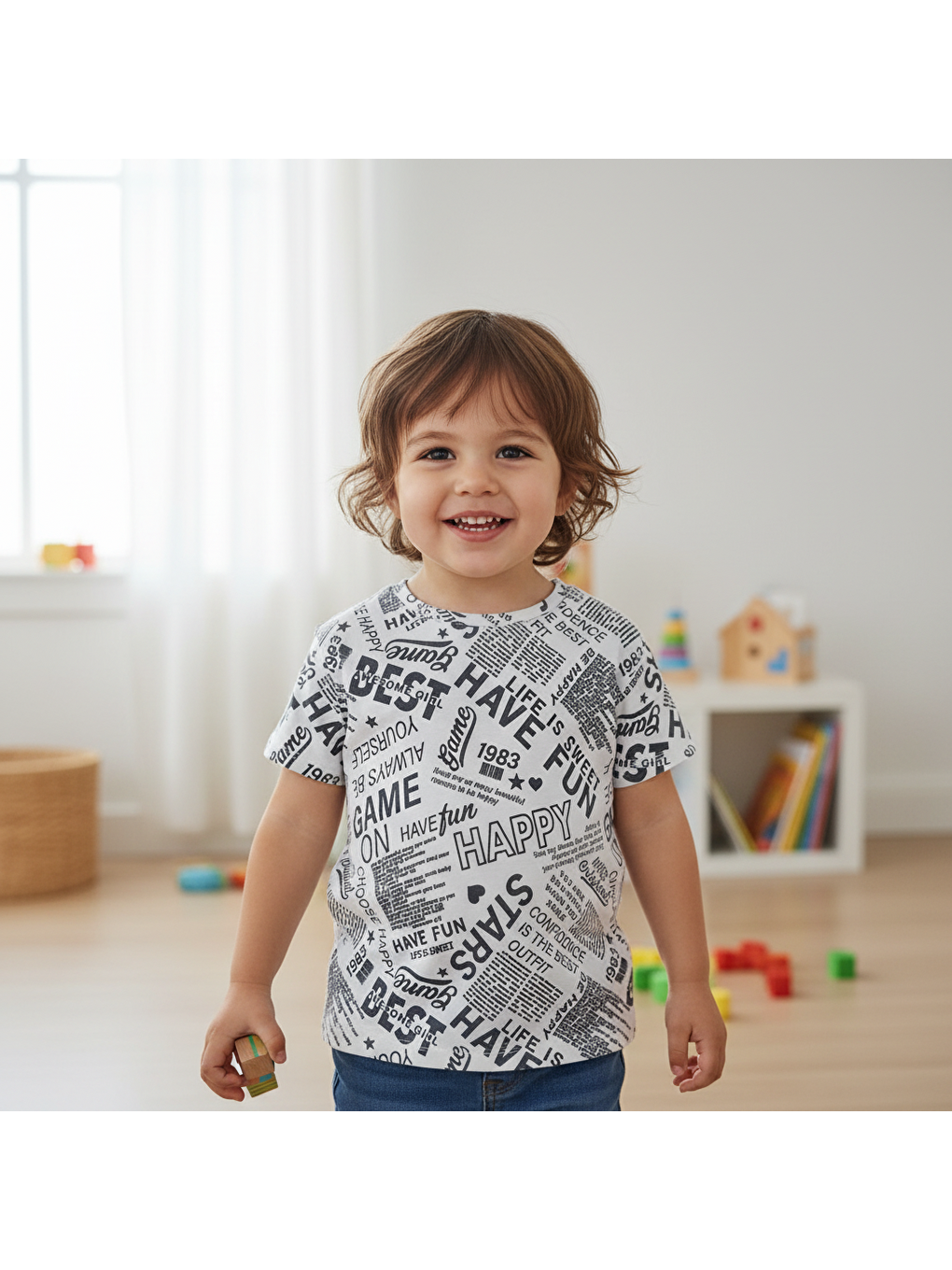 Çocuk Beyaz Baskılı Tshirt Cb1023-2