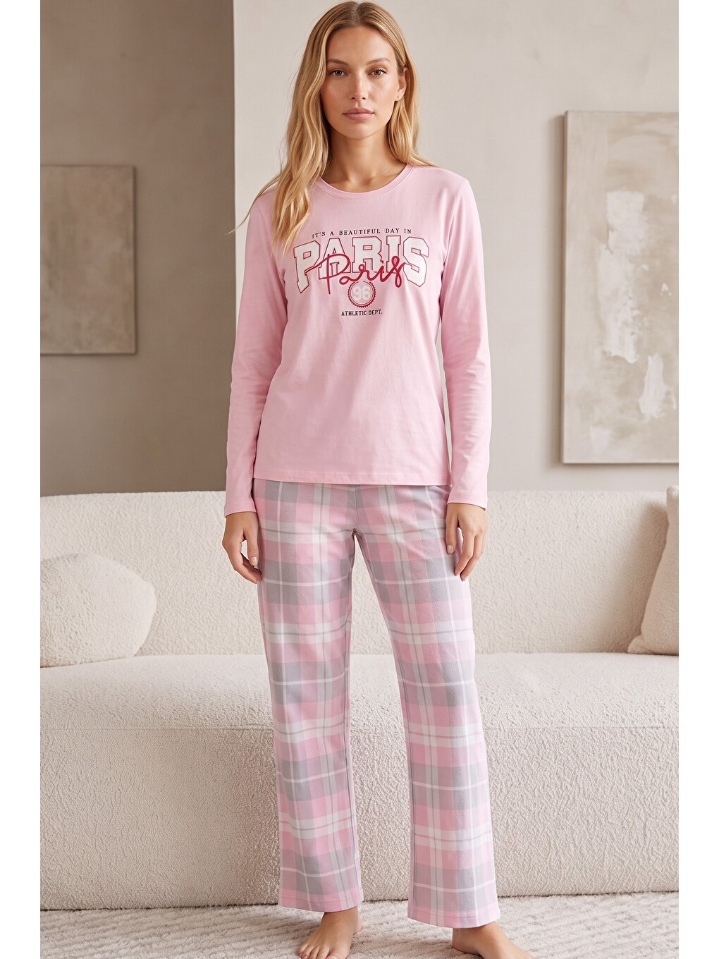 Pembe Pamuklu Elastanlı Örme Pijama Takım26241183-1