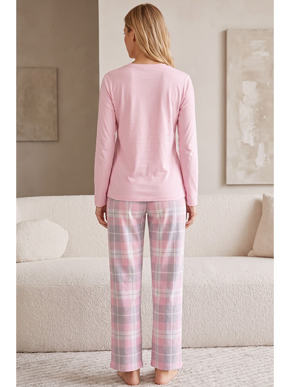 Pembe Pamuklu Elastanlı Örme Pijama Takım26241183-2