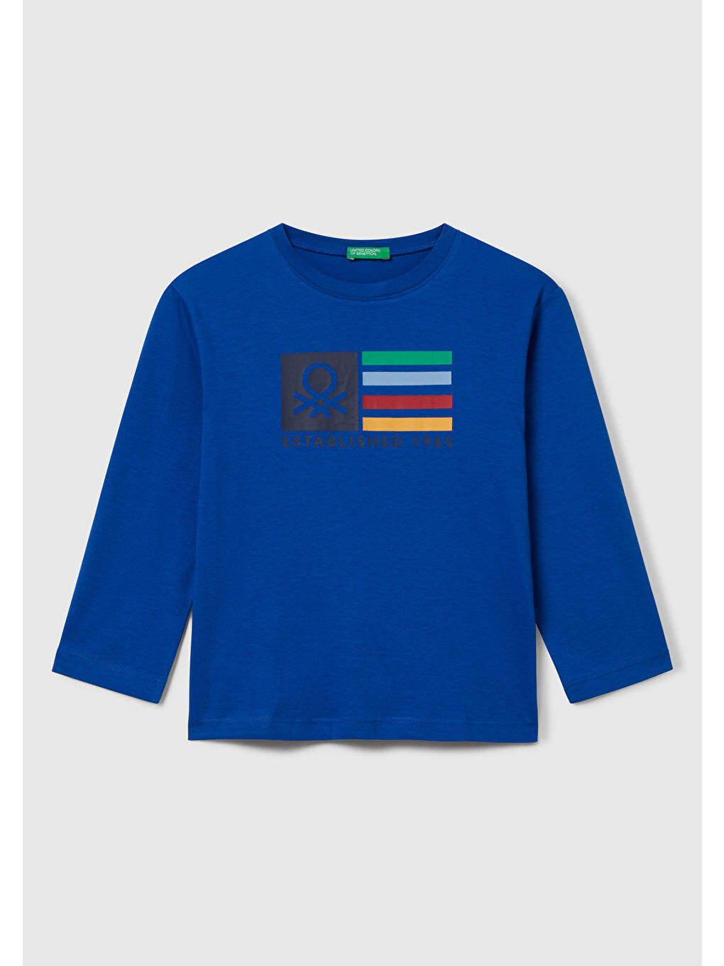 Erkek Çocuk Saks Mavisi Çok Renkli Logo Baskılı Bisiklet Yaka Uzun Kollu T-Shirt