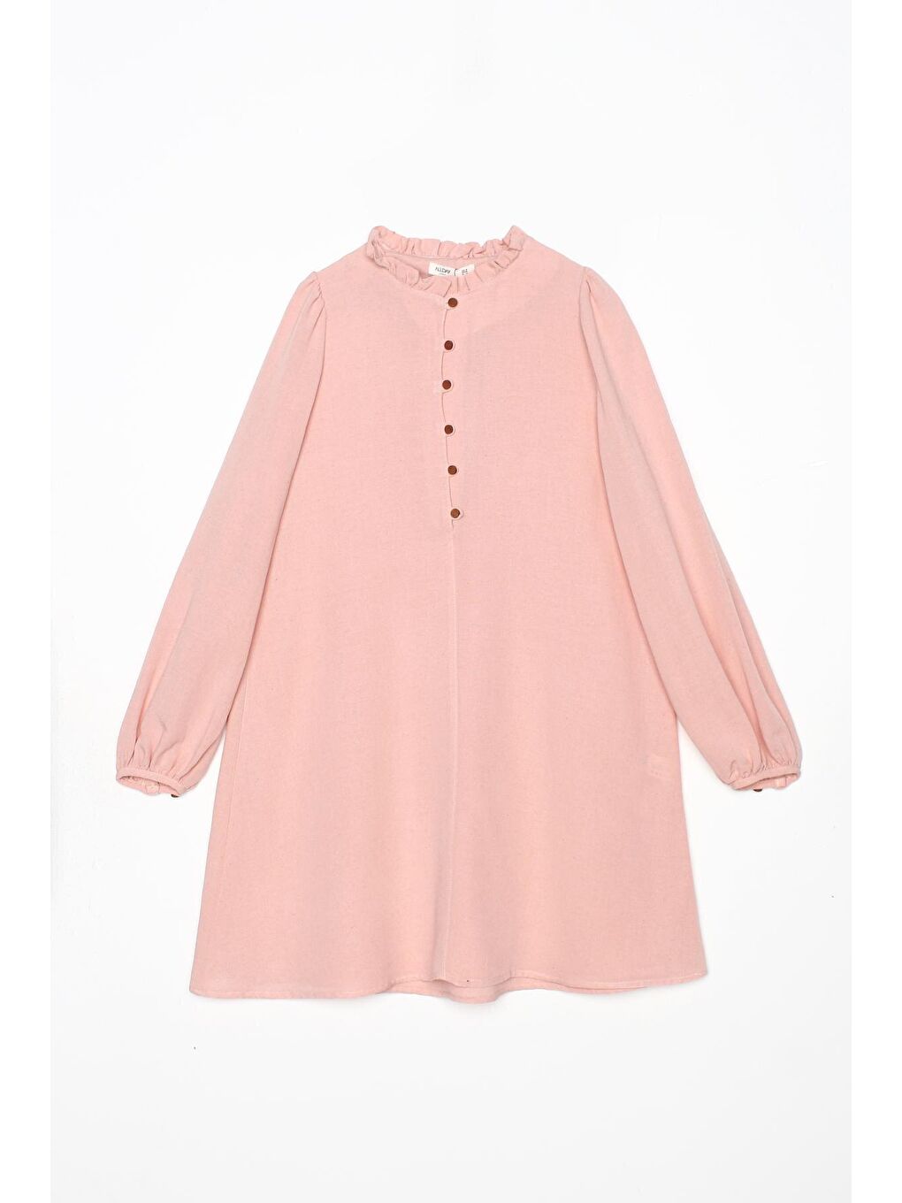 Pembe Pudra Yakası Fırfırlı Keten Tunik-4