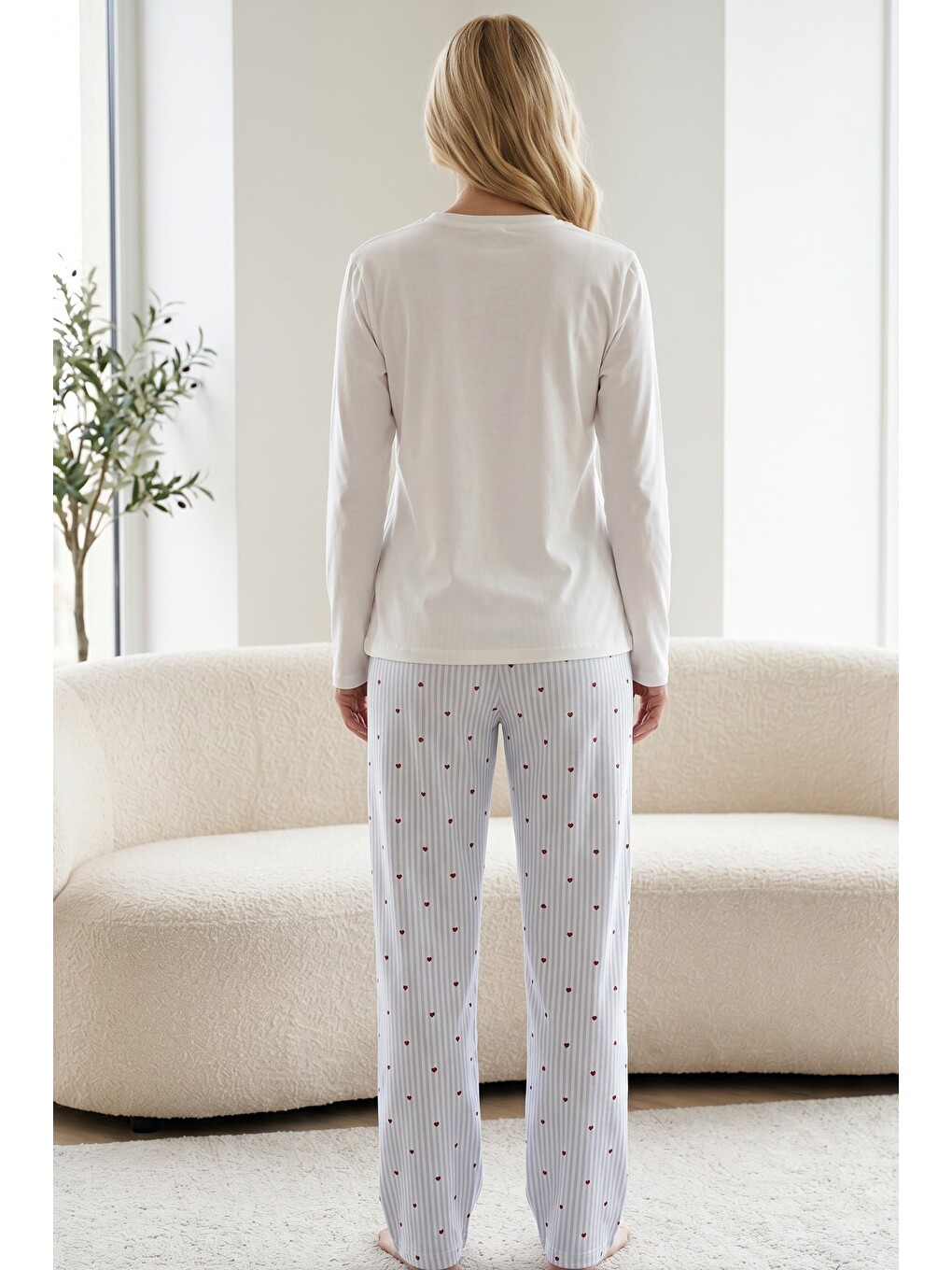 Beyaz Pamuklu Elastanlı Örme Pijama Takım26241169-2