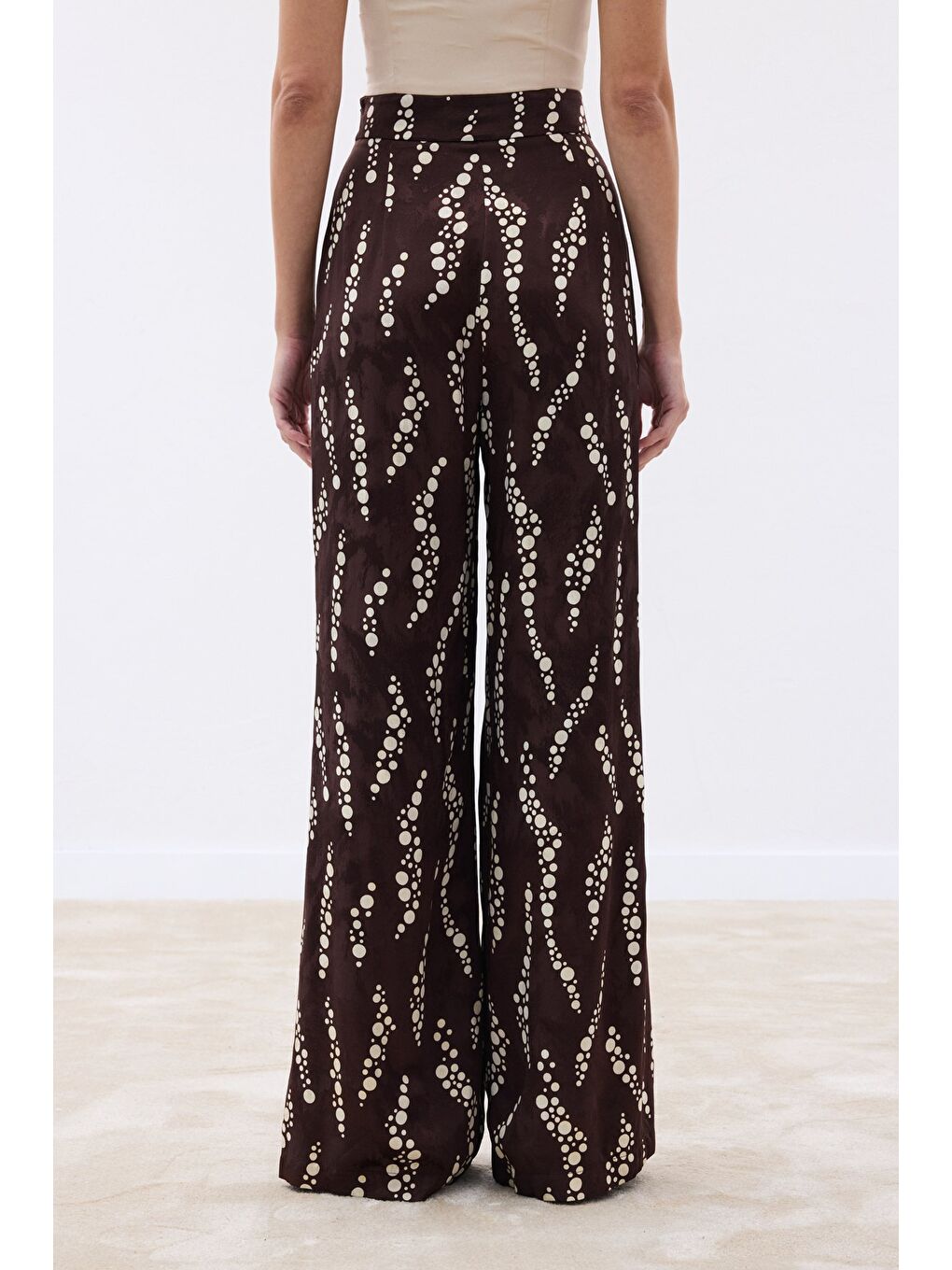 Kahverengi Desenli Bol Paça Pantolon - Kahve-7