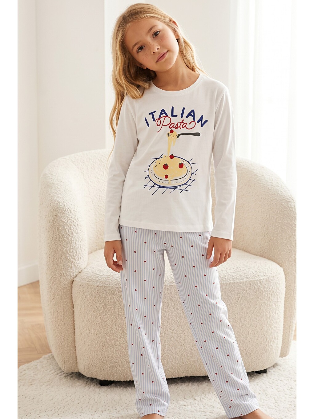 Beyaz Pamuklu Elastanlı Örme Pijama Takım26241169-3