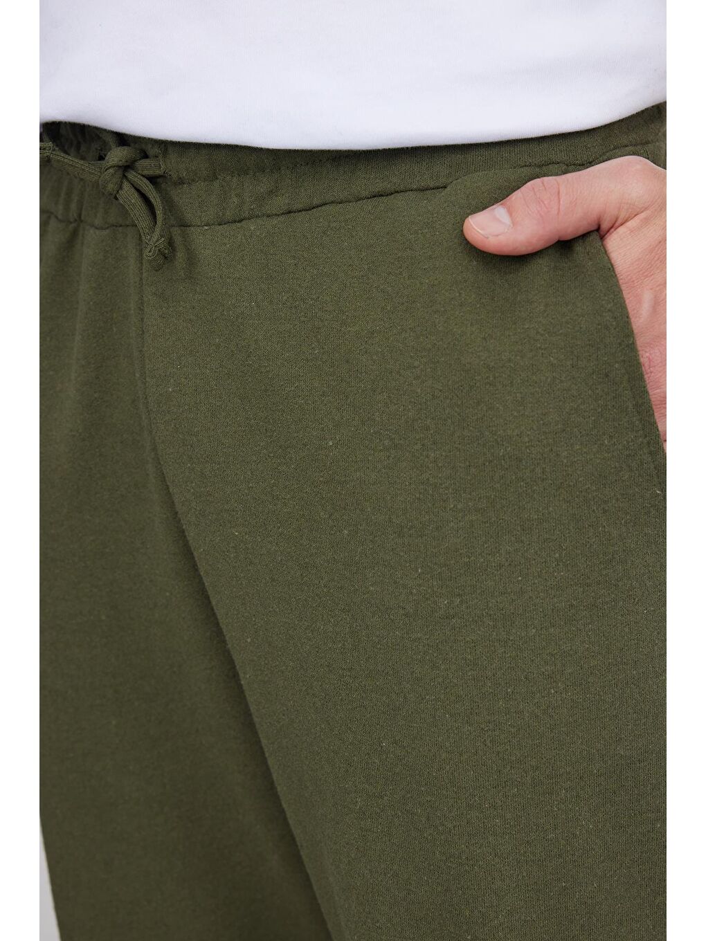 Erkek Regular Fit Klasik Kesim Beli Bağcıklı Jogger Cepli Lastikli Paça Haki Eşofman Altı-2