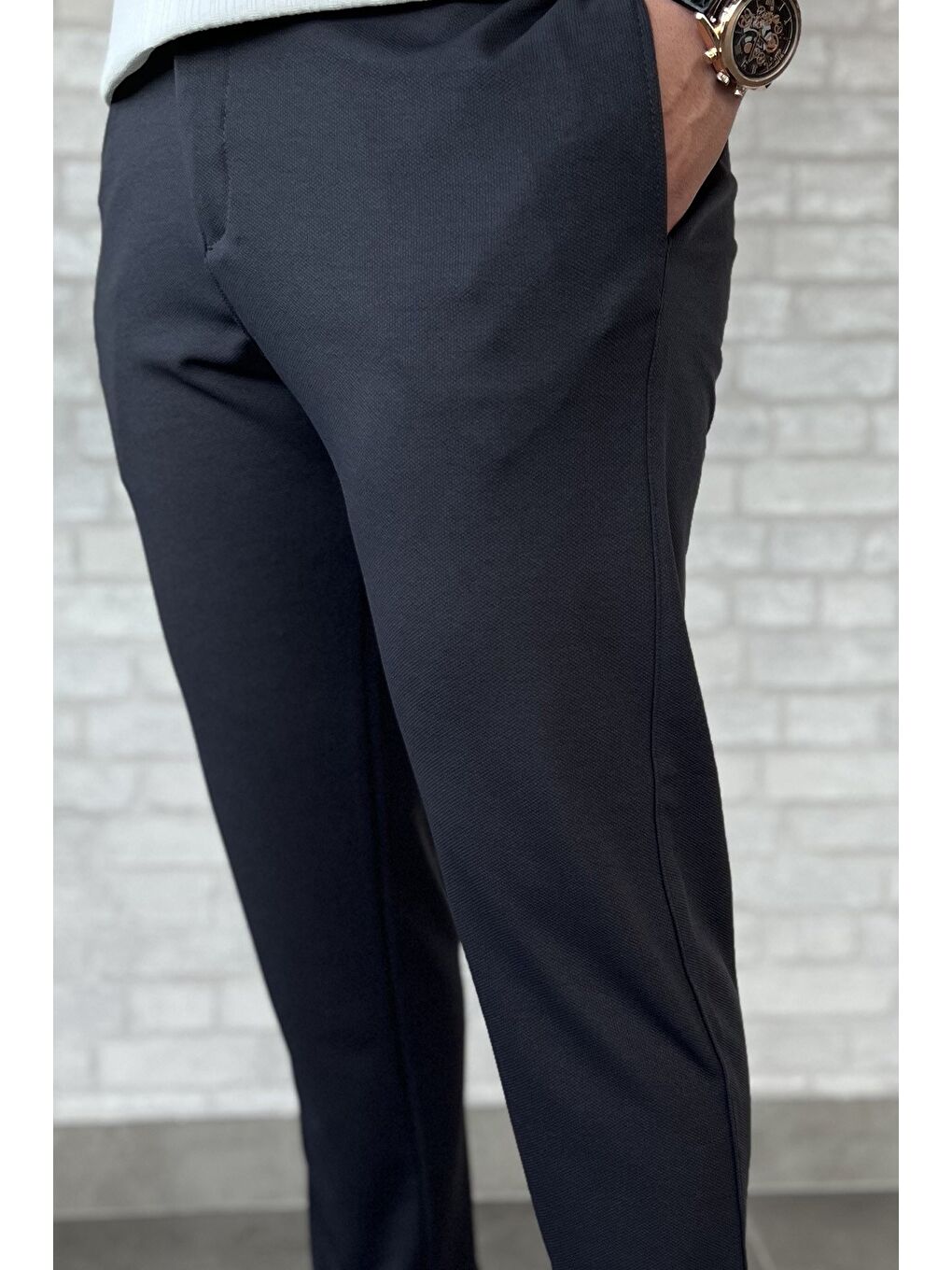 Gri Erkek Bel Bağlama Detaylı Pantolon-3