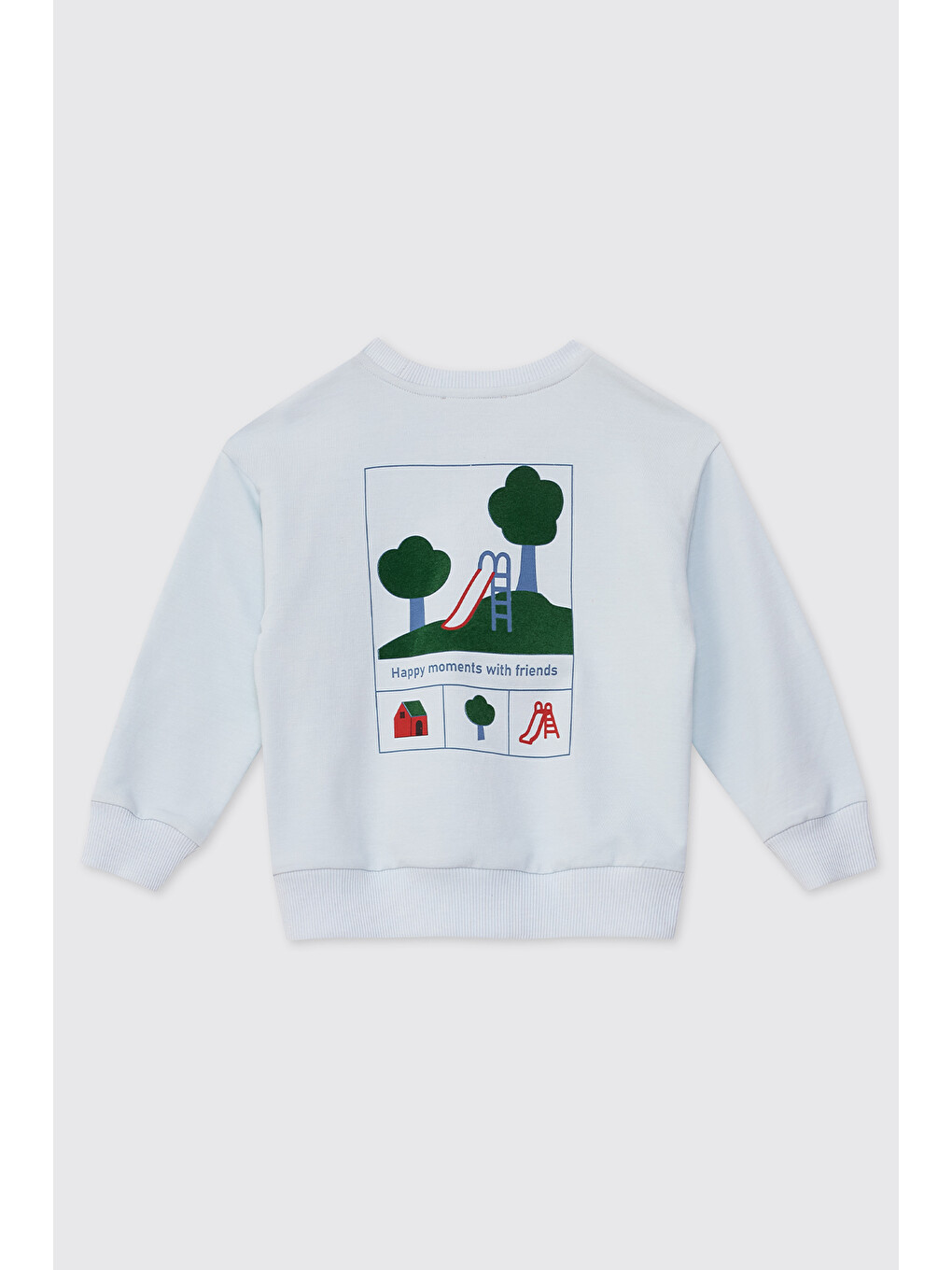 Erkek Bebek Bisiklet Yaka Açık Mavi Sweatshirt-1