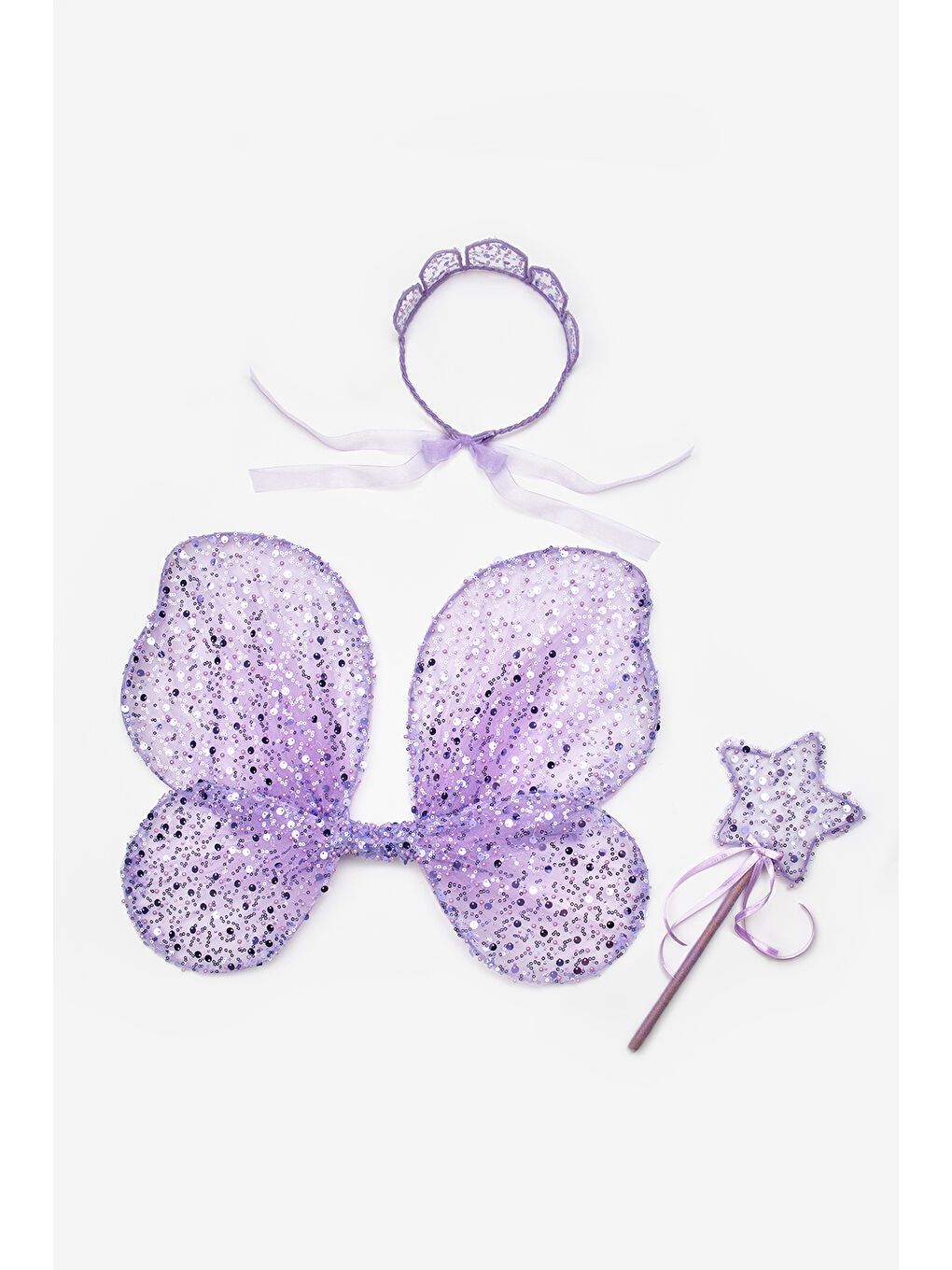 Lila Pullu Boncuklu 3'lü Kelebek Kanat Asa Taç Set-4
