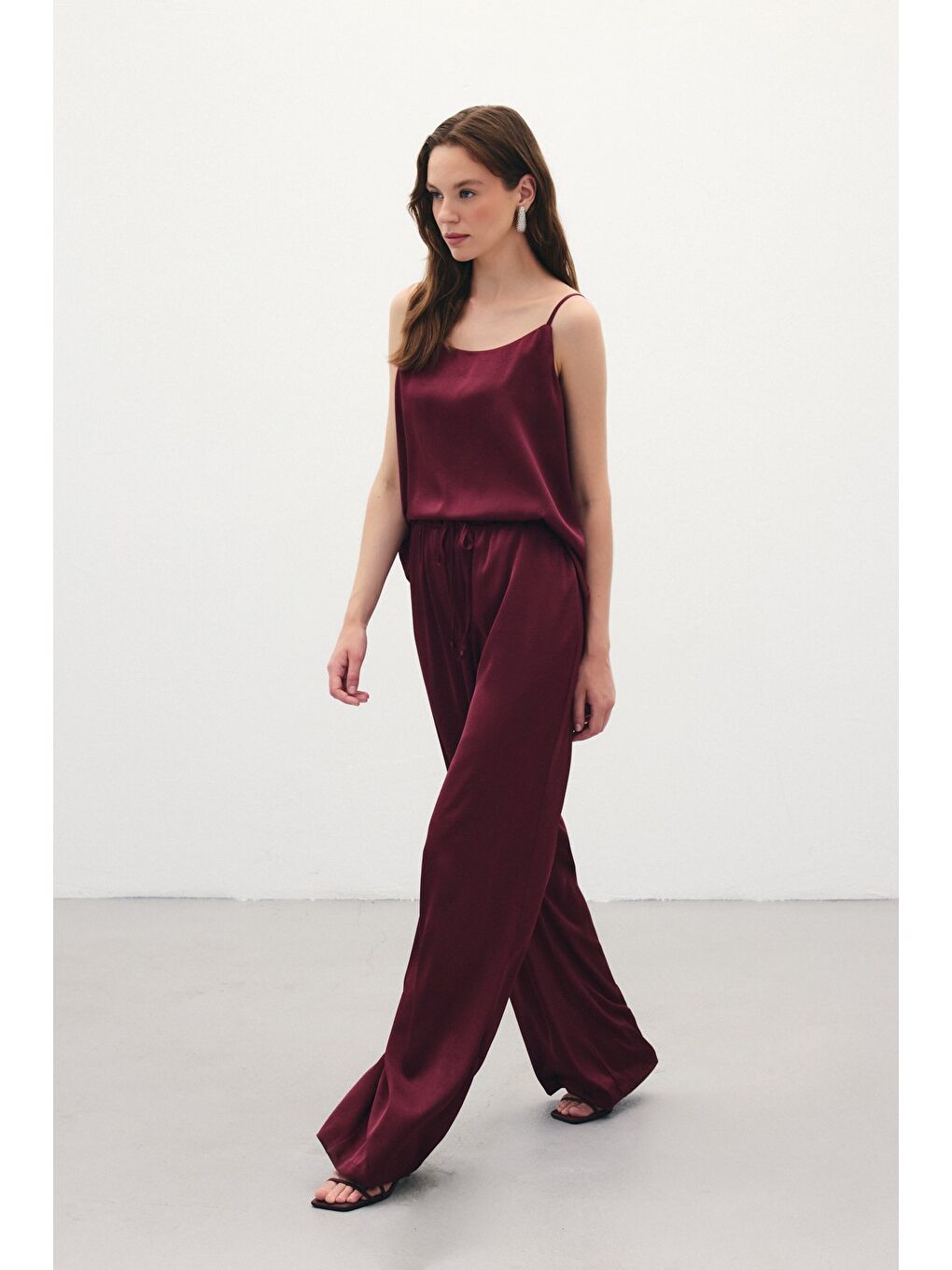 Bağcıklı Salaş Pantolon - Bordo-1
