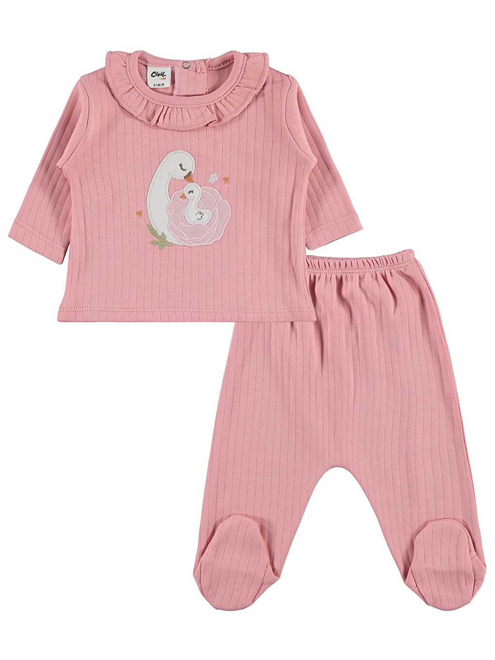 Pembe Nb26-01 Baby Ördek Nakış 10 Lu Zıbın Setleri - Pudra-2