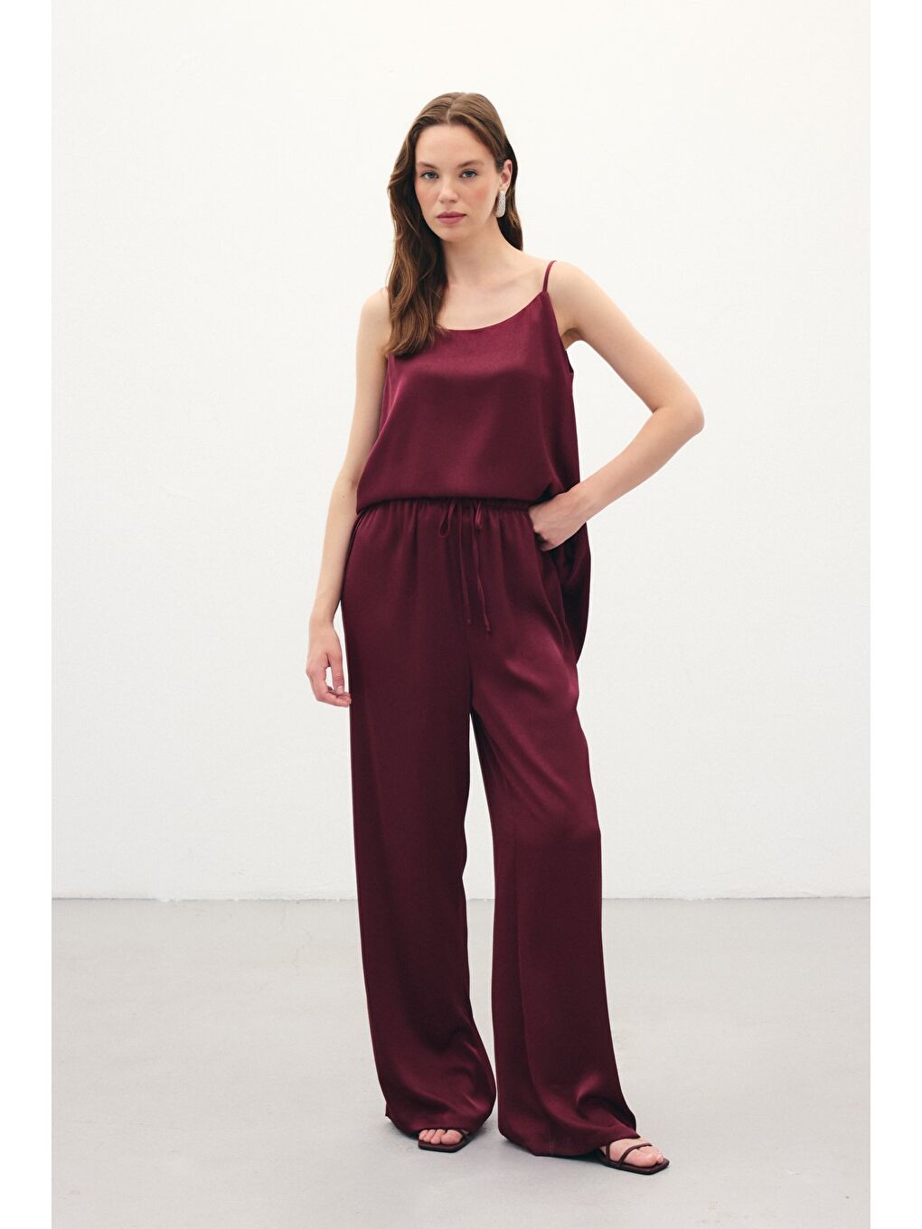 Bağcıklı Salaş Pantolon - Bordo-2