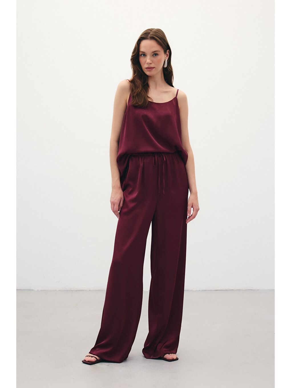 Bağcıklı Salaş Pantolon - Bordo-3