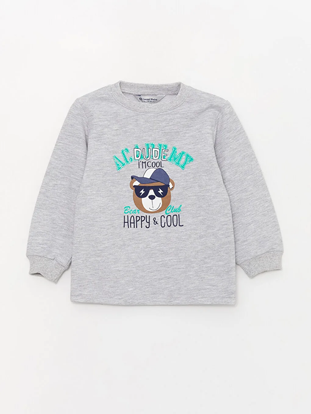 Bej Bisiklet Yaka Erkek Bebek Sweatshirt ve Eşofman Alt 2'li Takım-1