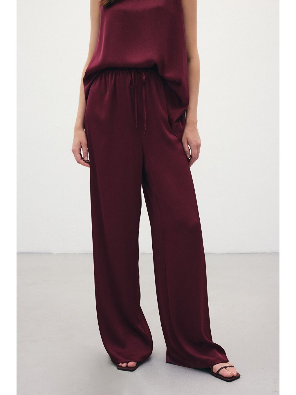 Bağcıklı Salaş Pantolon - Bordo-4