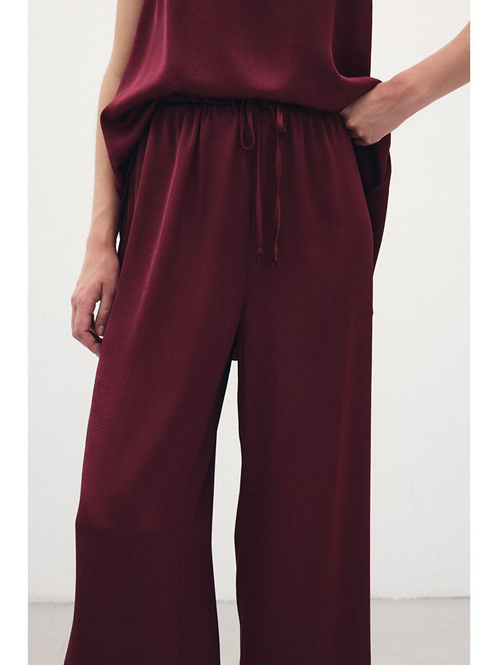 Bağcıklı Salaş Pantolon - Bordo-5