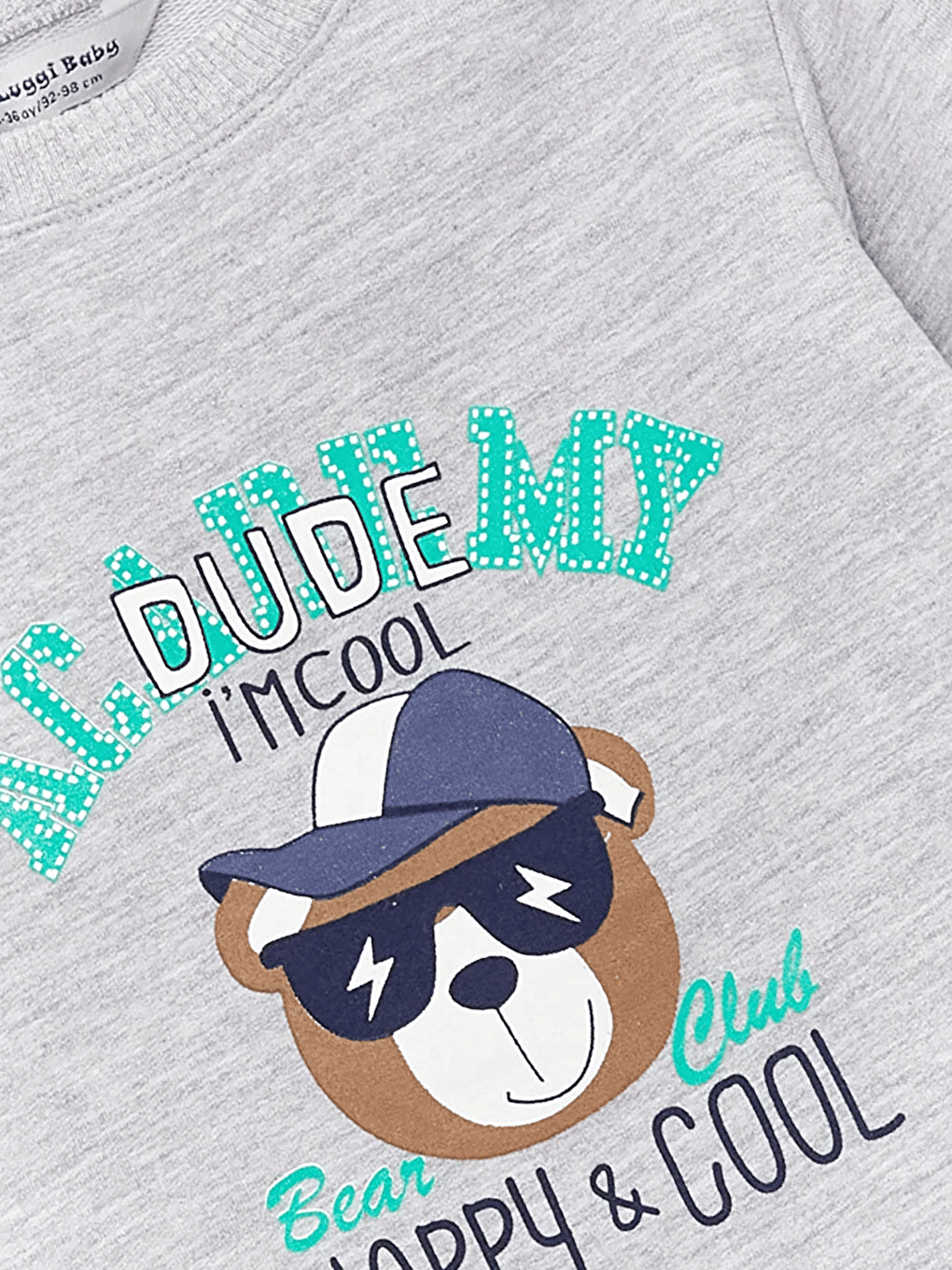 Bej Bisiklet Yaka Erkek Bebek Sweatshirt ve Eşofman Alt 2'li Takım-2