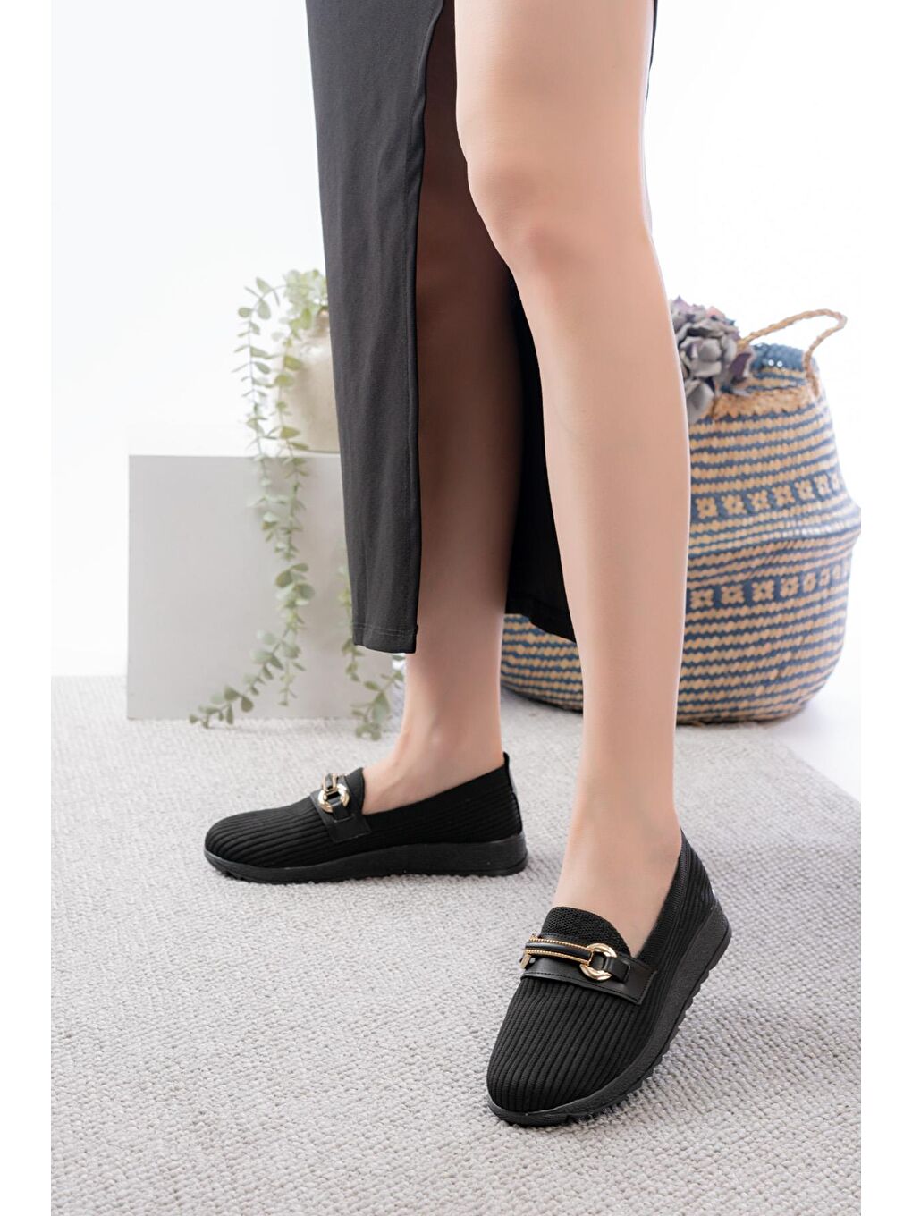 Siyah Libba Toka Detaylı Triko Kalın Taban Kadın Günlük Casual Ayakkabı-2