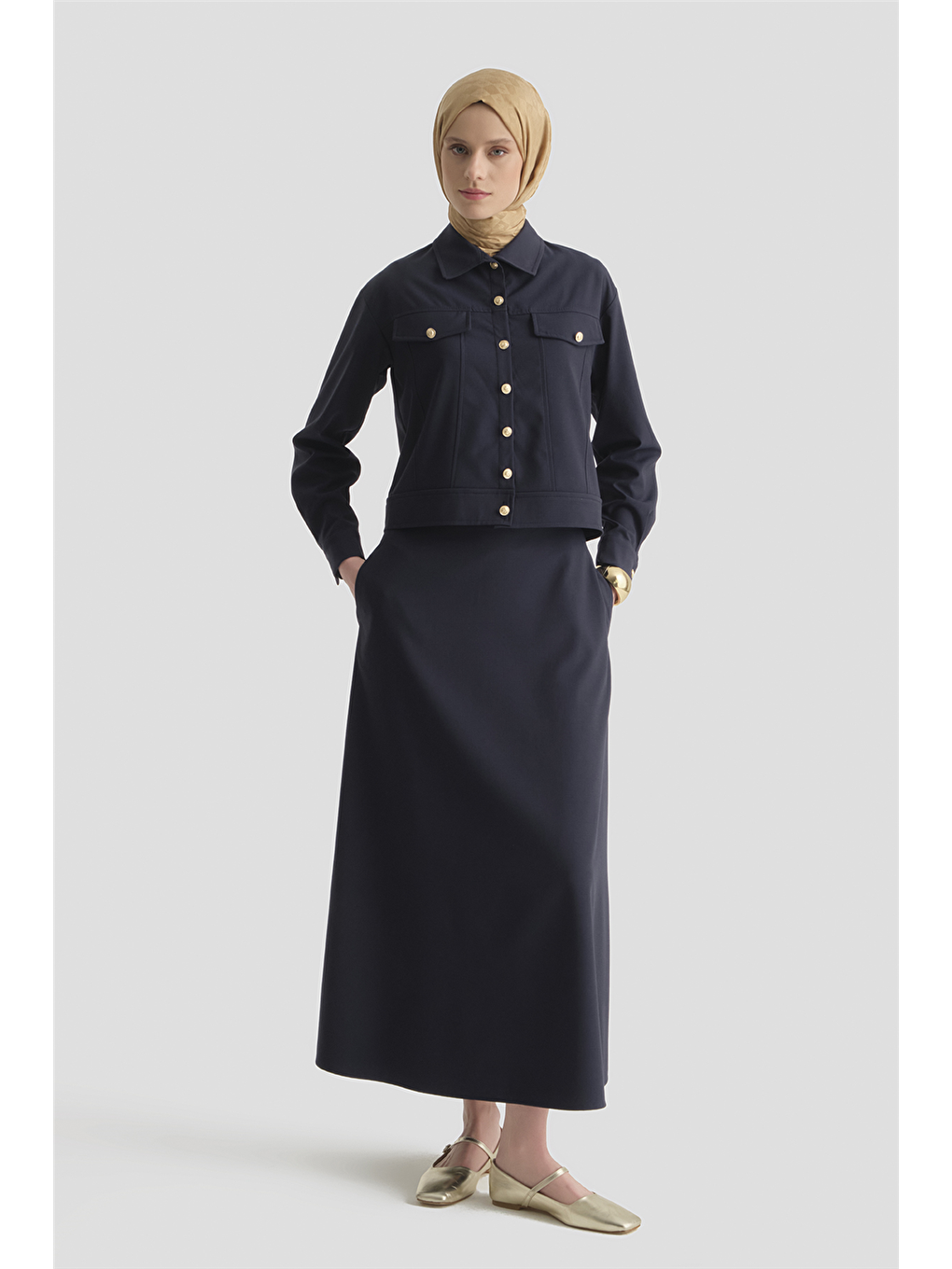 Denim Ceketli Takım Lacivert