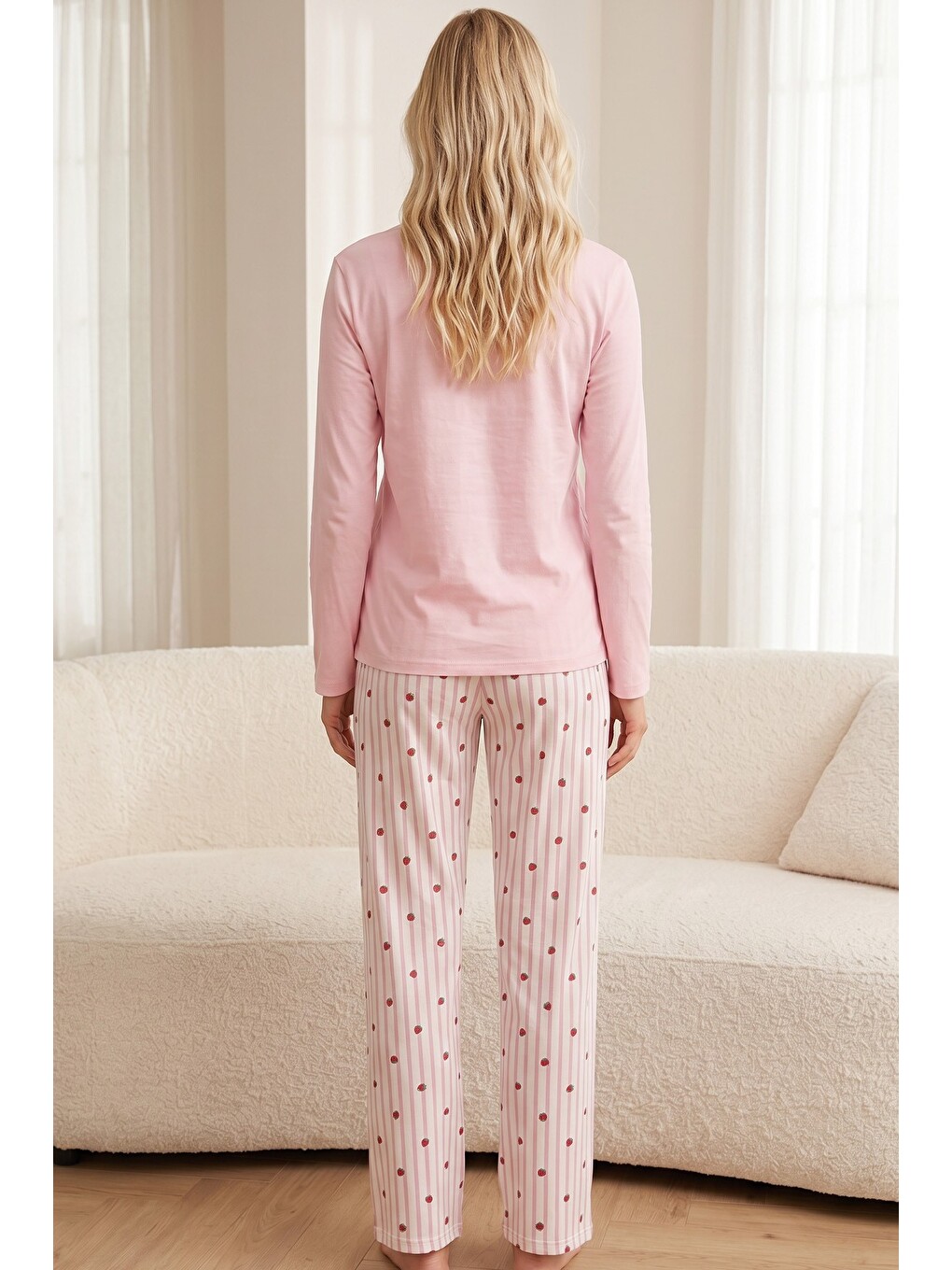 Pembe Pamuklu Elastanlı Örme Pijama Takım26241163-2