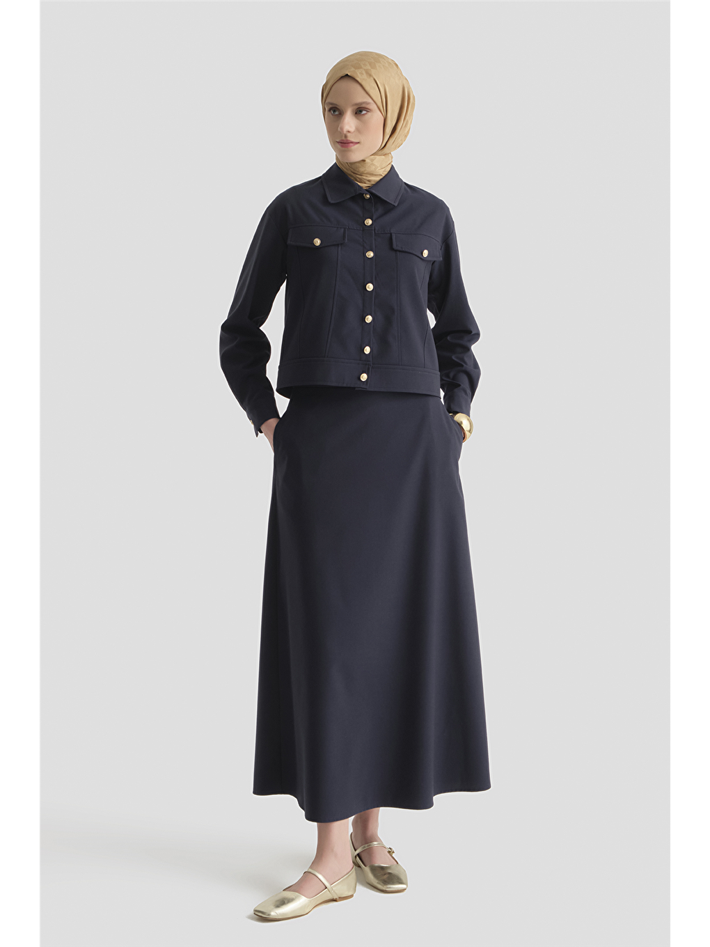 Denim Ceketli Takım Lacivert-1