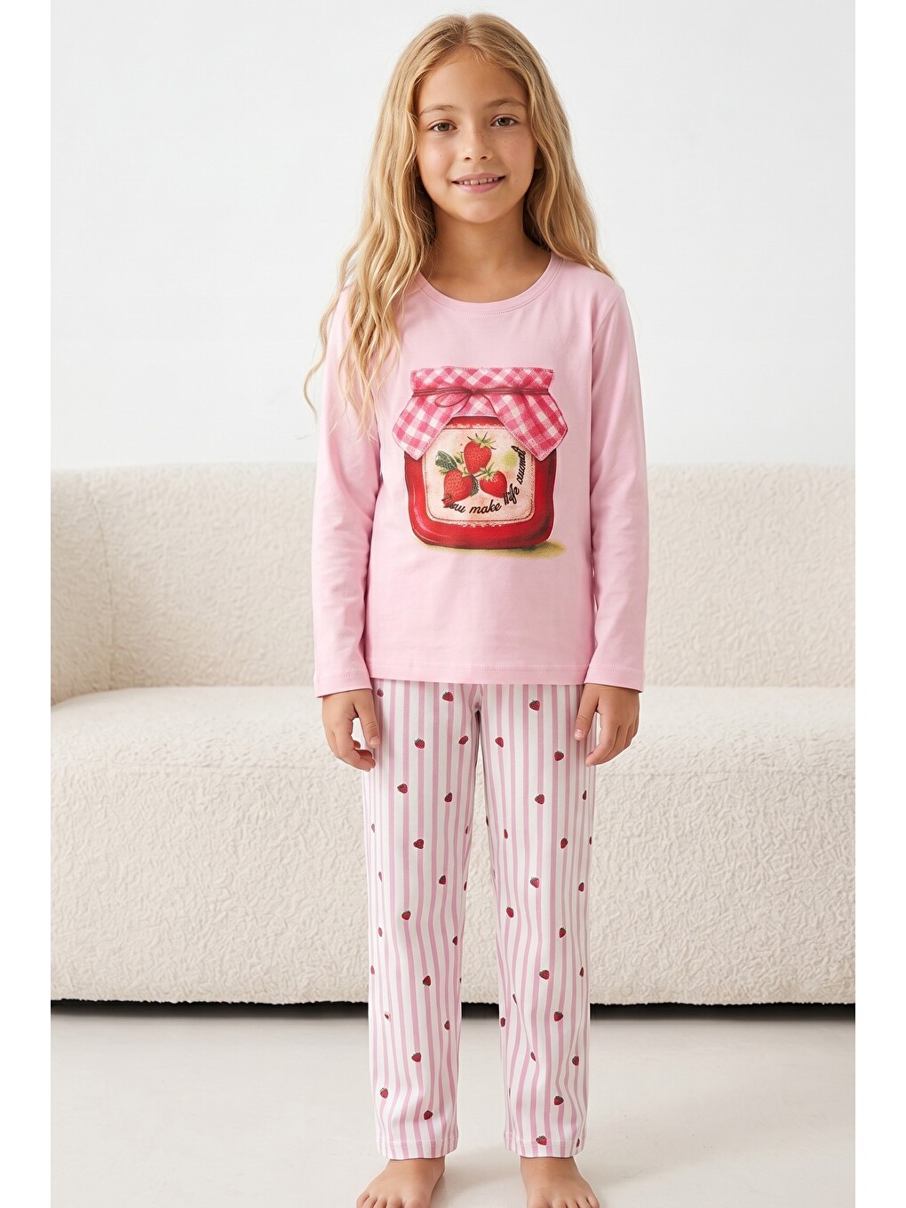 Pembe Pamuklu Elastanlı Örme Pijama Takım26241163-3
