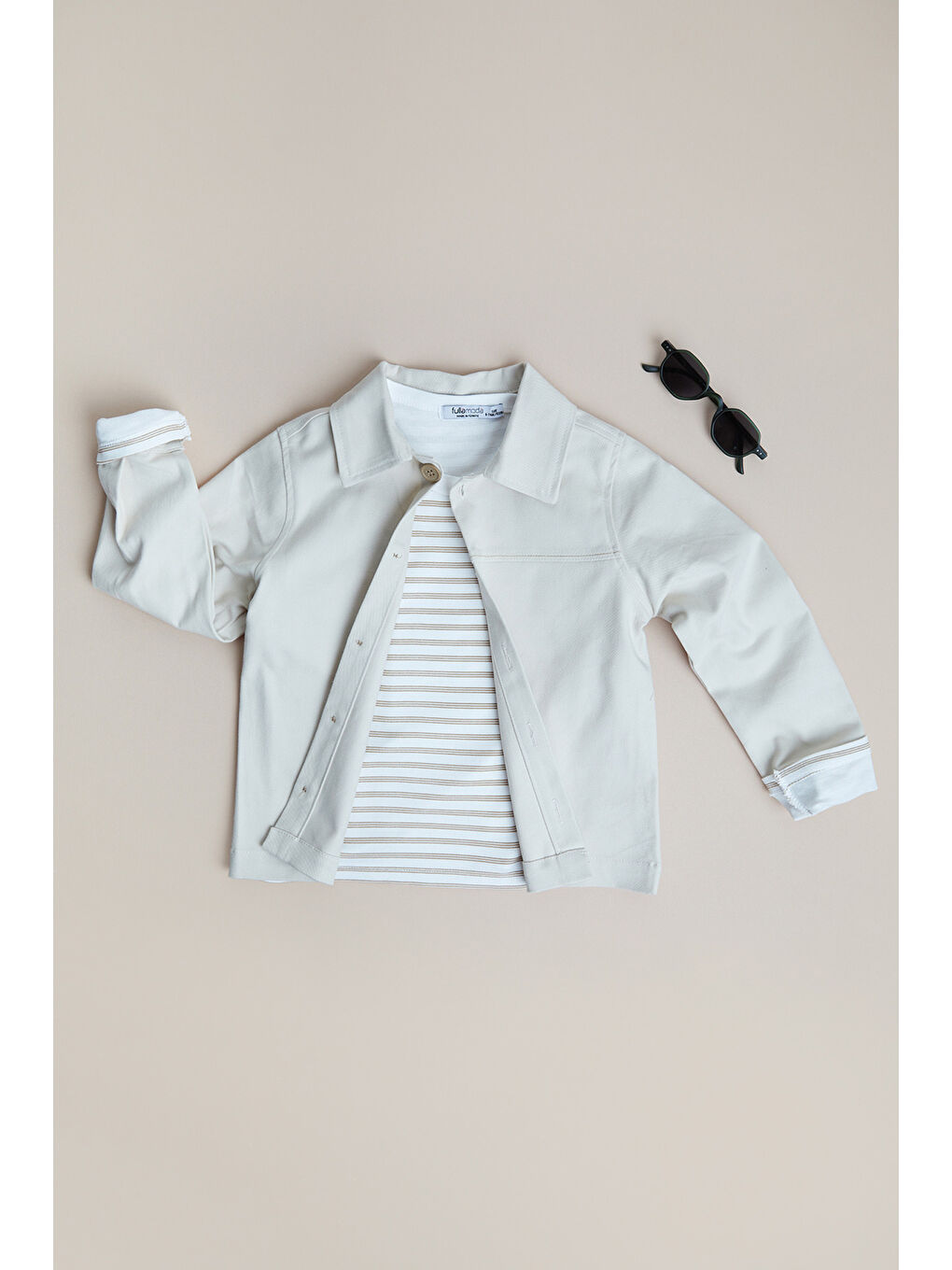 Bej %100 Pamuk Çizgili Erkek Çocuk 2 Li Jean Takım