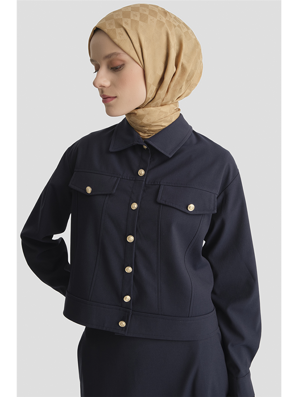 Denim Ceketli Takım Lacivert-3