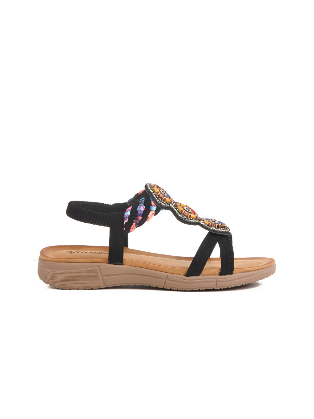 Siyah Hakiki Deri Taş İşlemeli Hafif Kadın Sandalet B096 Z