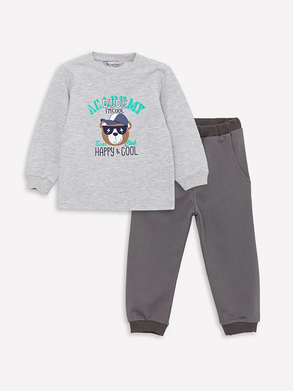 Antrasit Bisiklet Yaka Erkek Bebek Sweatshirt ve Eşofman Alt 2'li Takım