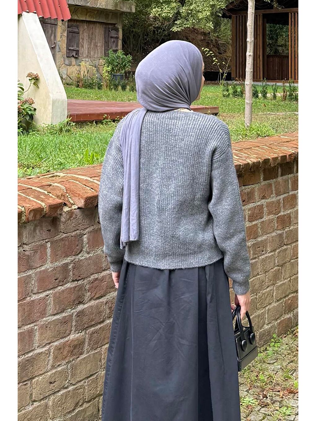 Crop V Yaka Hırka Gri-1