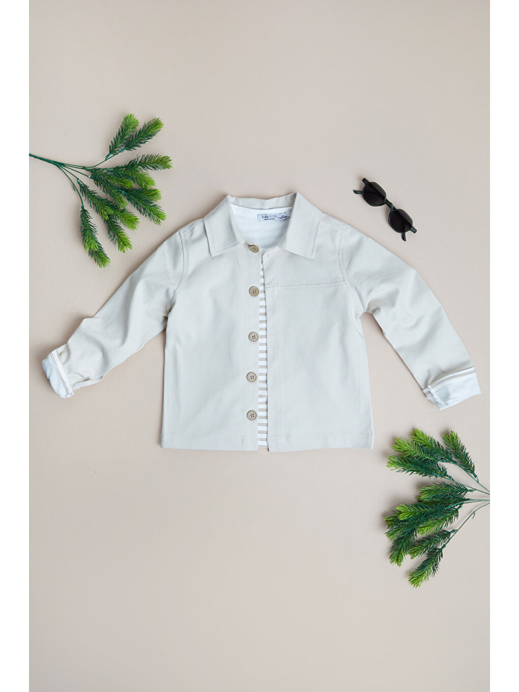 Bej %100 Pamuk Çizgili Erkek Çocuk 2 Li Jean Takım-1