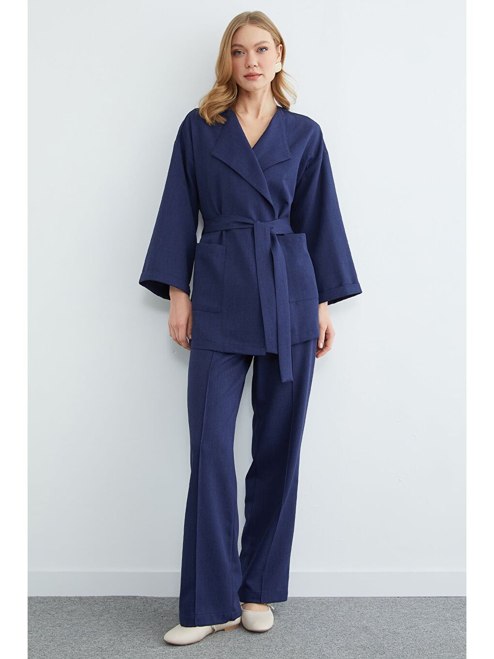 Lacivert Fullamodest Beli Kuşaklı Çimalı 2 Li Takım