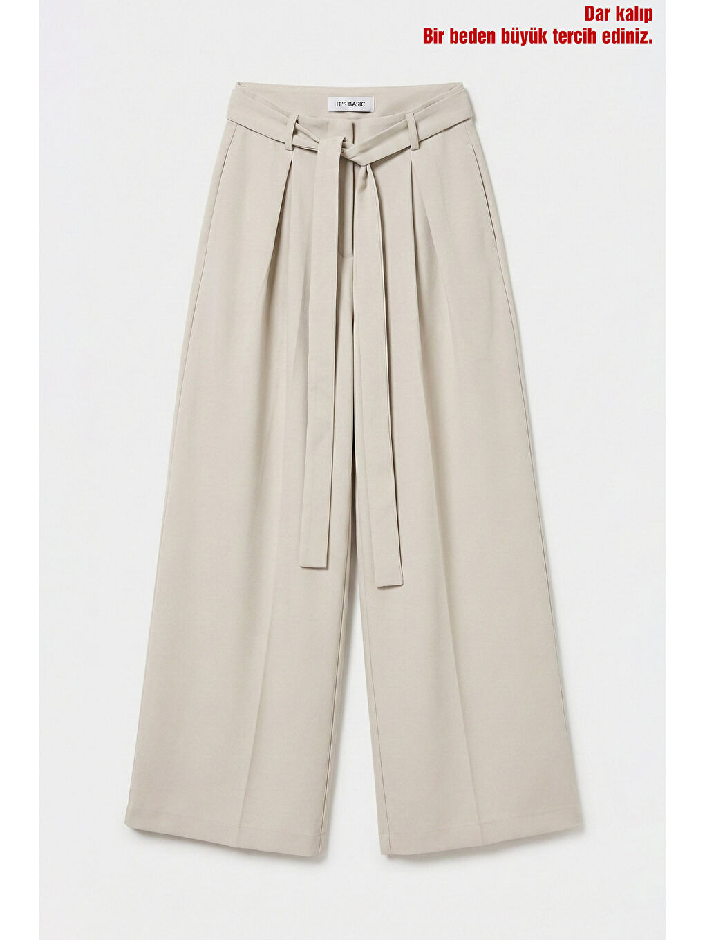 Kadın Ekru Bej w5 Palazzo Fit Özel Kumaş Kemer Detaylı Tasarım Pantolon-3
