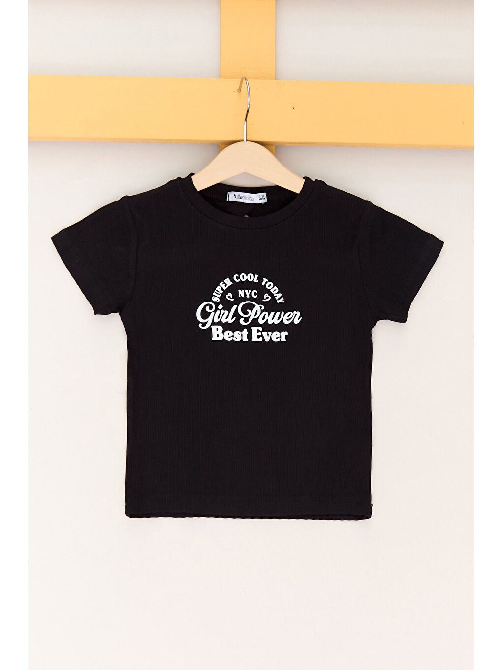 Siyah Fitilli Girl Power Baskılı Kız Çocuk Bluz