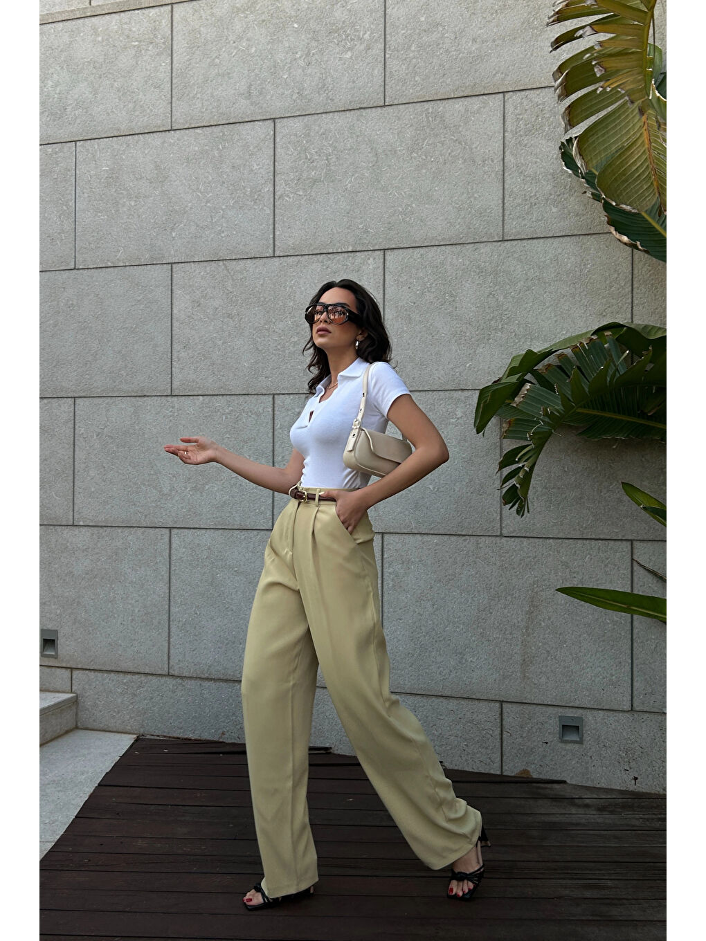 Kadın Sarı Yüksek Bel Pantolon 1017-1515-3