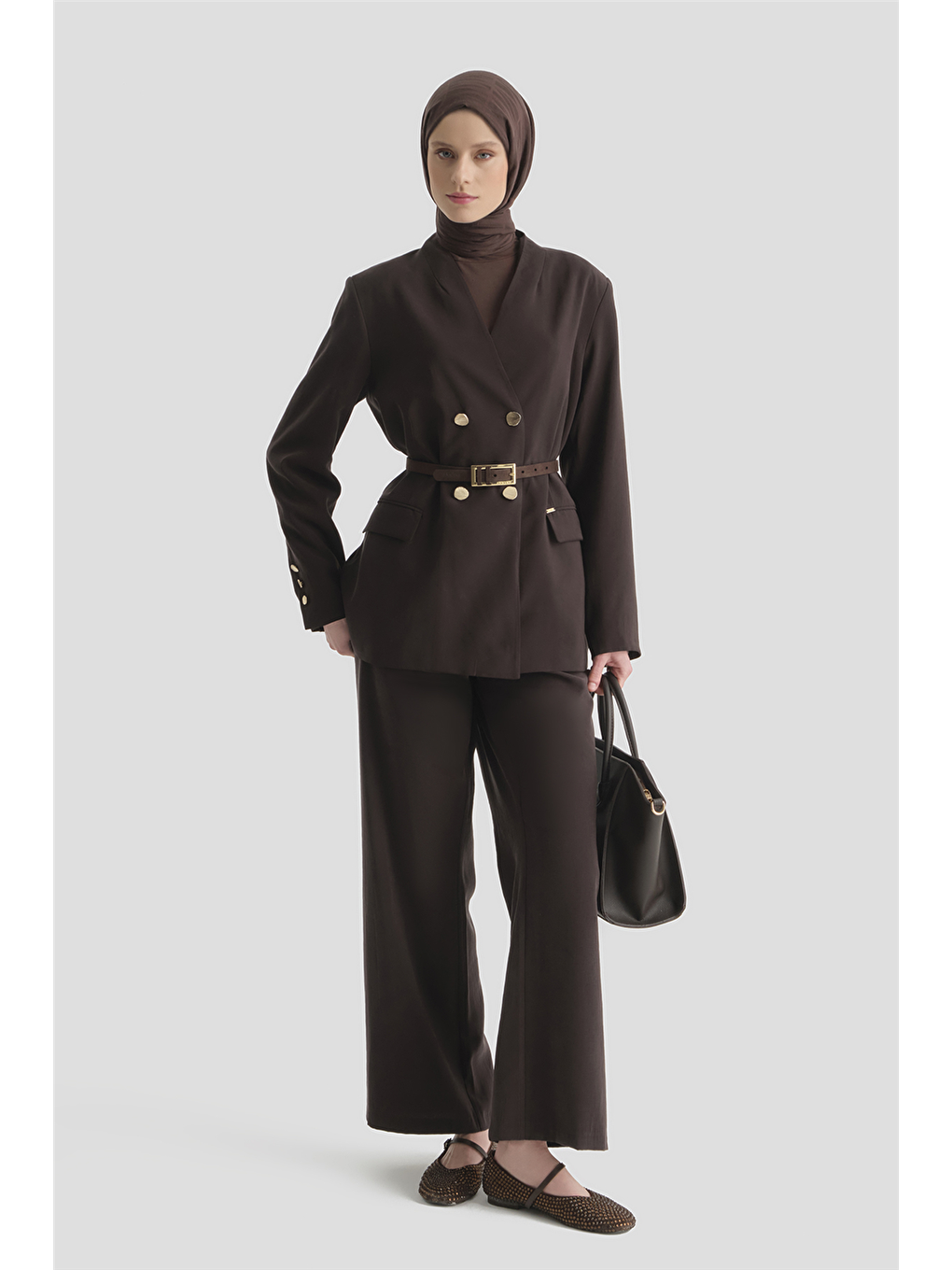 Kahverengi Blazer Kupra Takım Acı Kahve