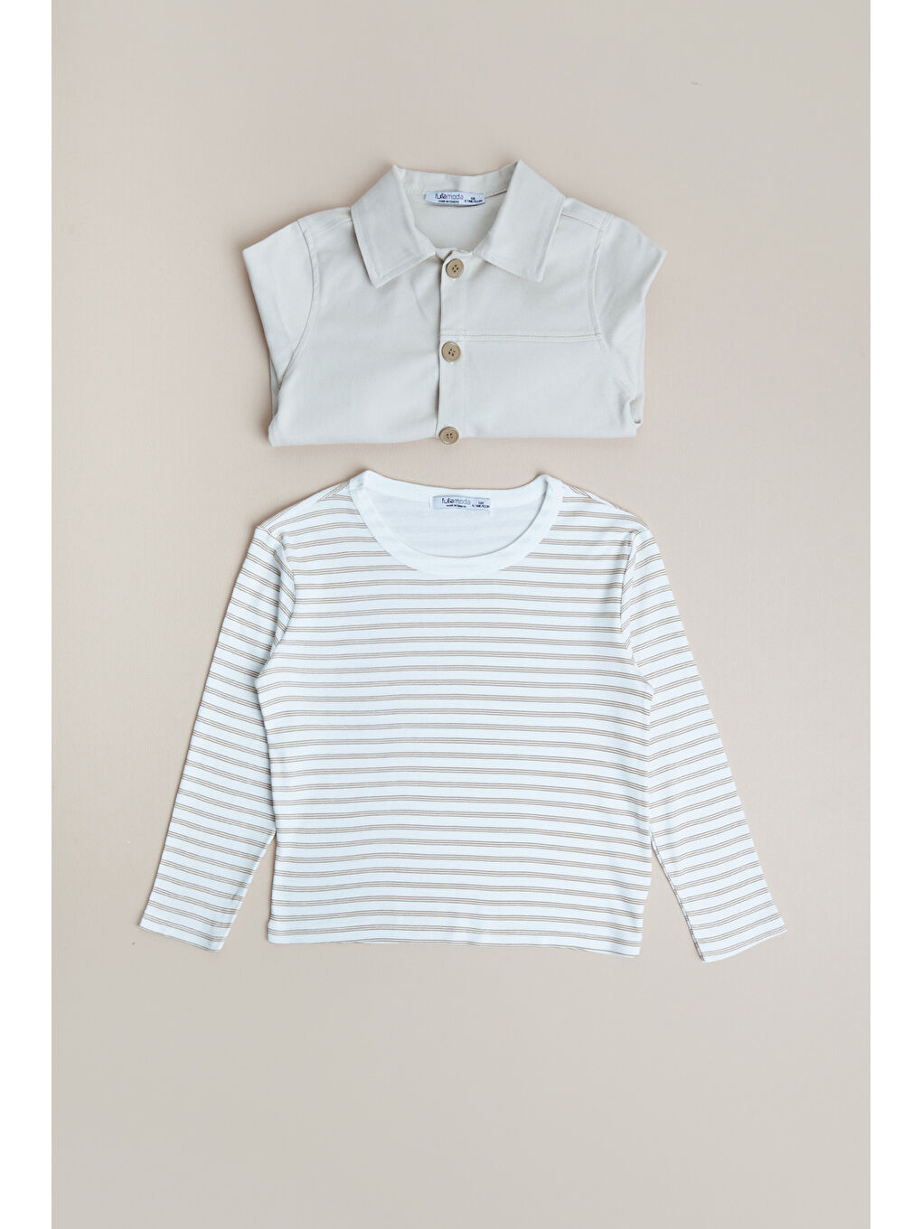 Bej %100 Pamuk Çizgili Erkek Çocuk 2 Li Jean Takım-2