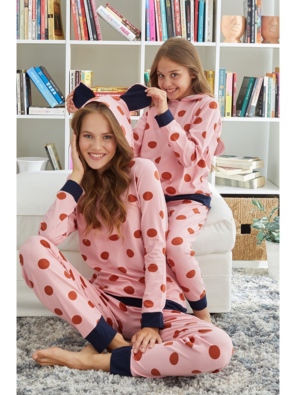 Karışık Kapüşonlu Pamuklu Elastanlı Örme Pijama Takım