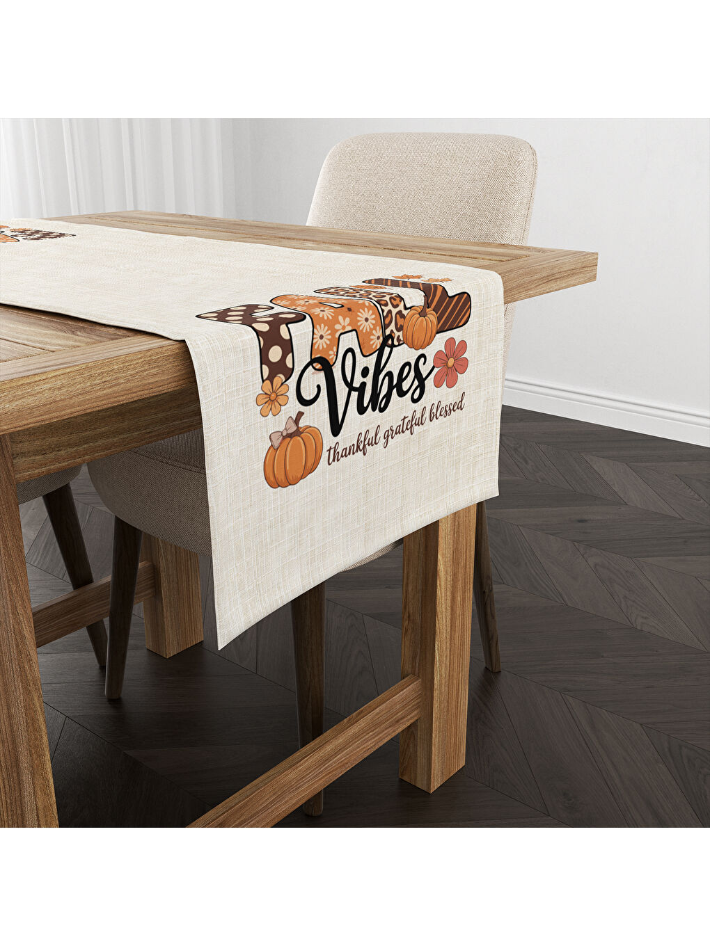 Karışık Sonbahar Desenli 40x140 cm Kadife Masa Örtüsü Runner