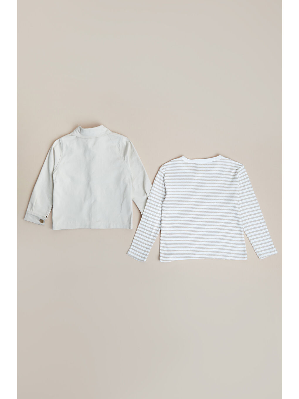 Bej %100 Pamuk Çizgili Erkek Çocuk 2 Li Jean Takım-3