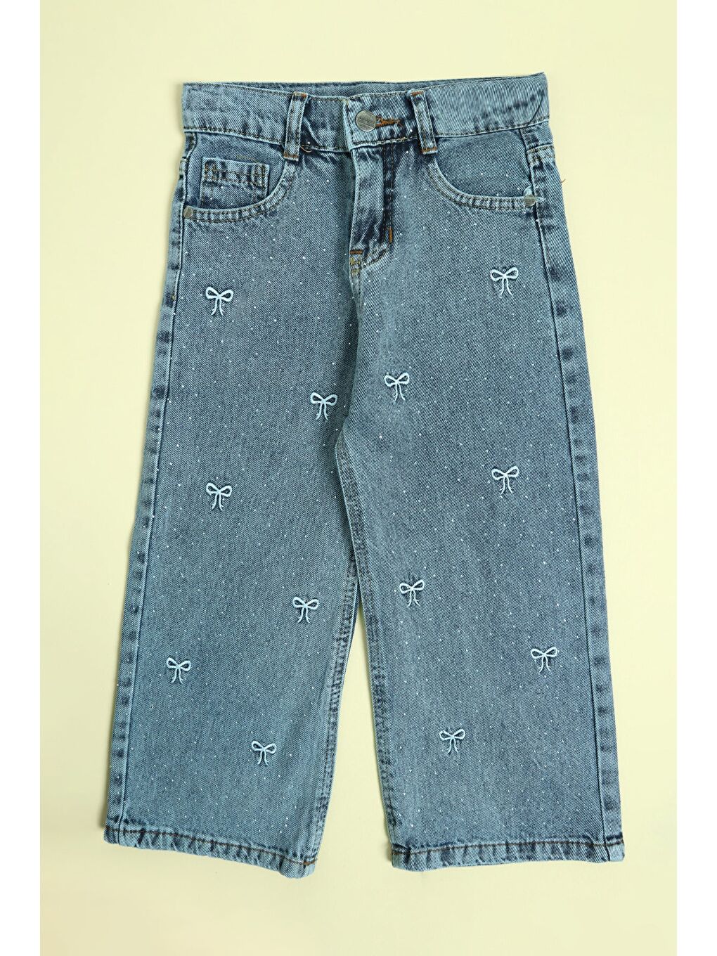 Mavi Beli Ayarlanabilir Nakışlı Taşlı Kız Çocuk Palazzo Pantolon