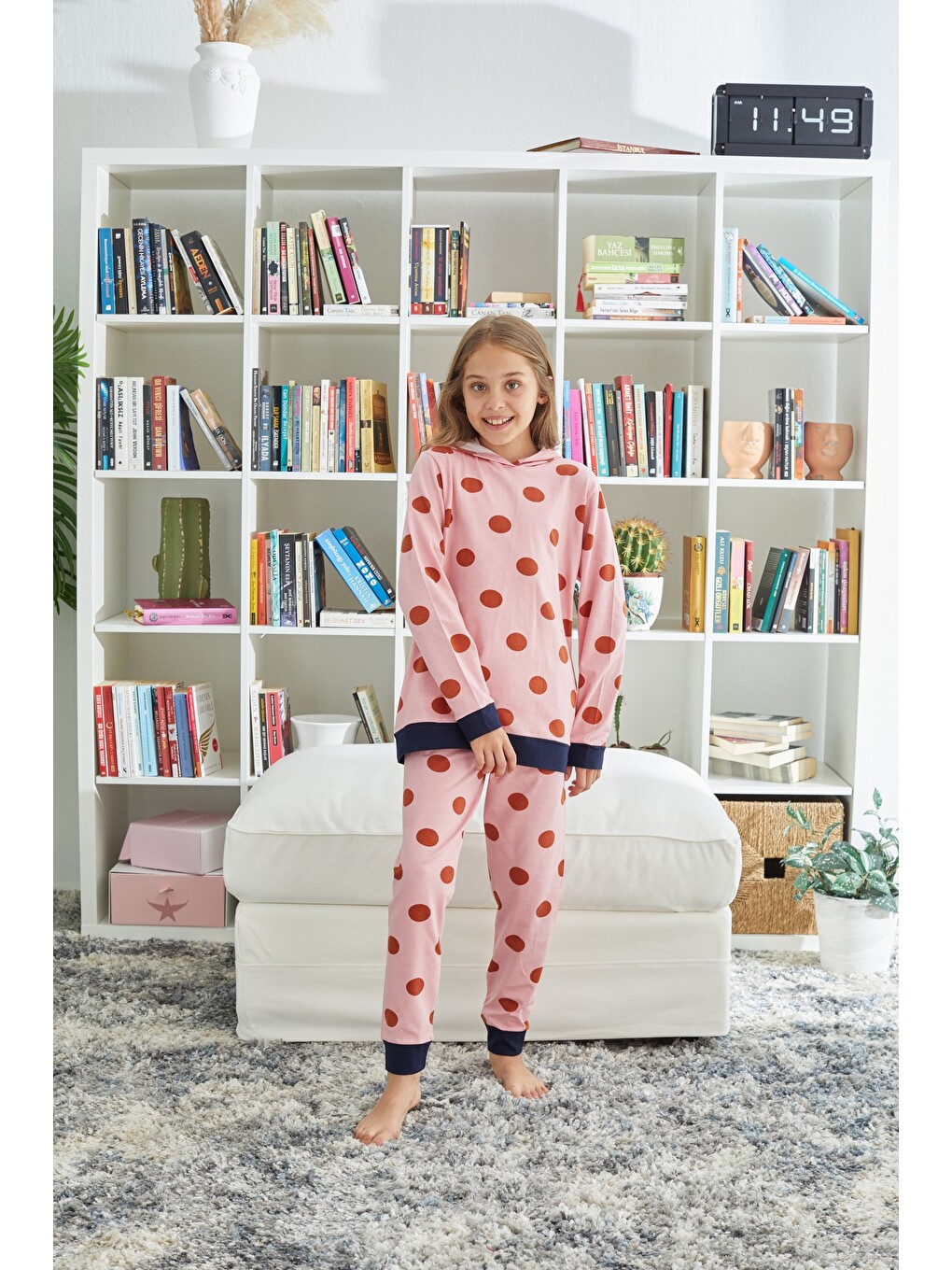 Karışık Kapüşonlu Pamuklu Elastanlı Örme Pijama Takım-2