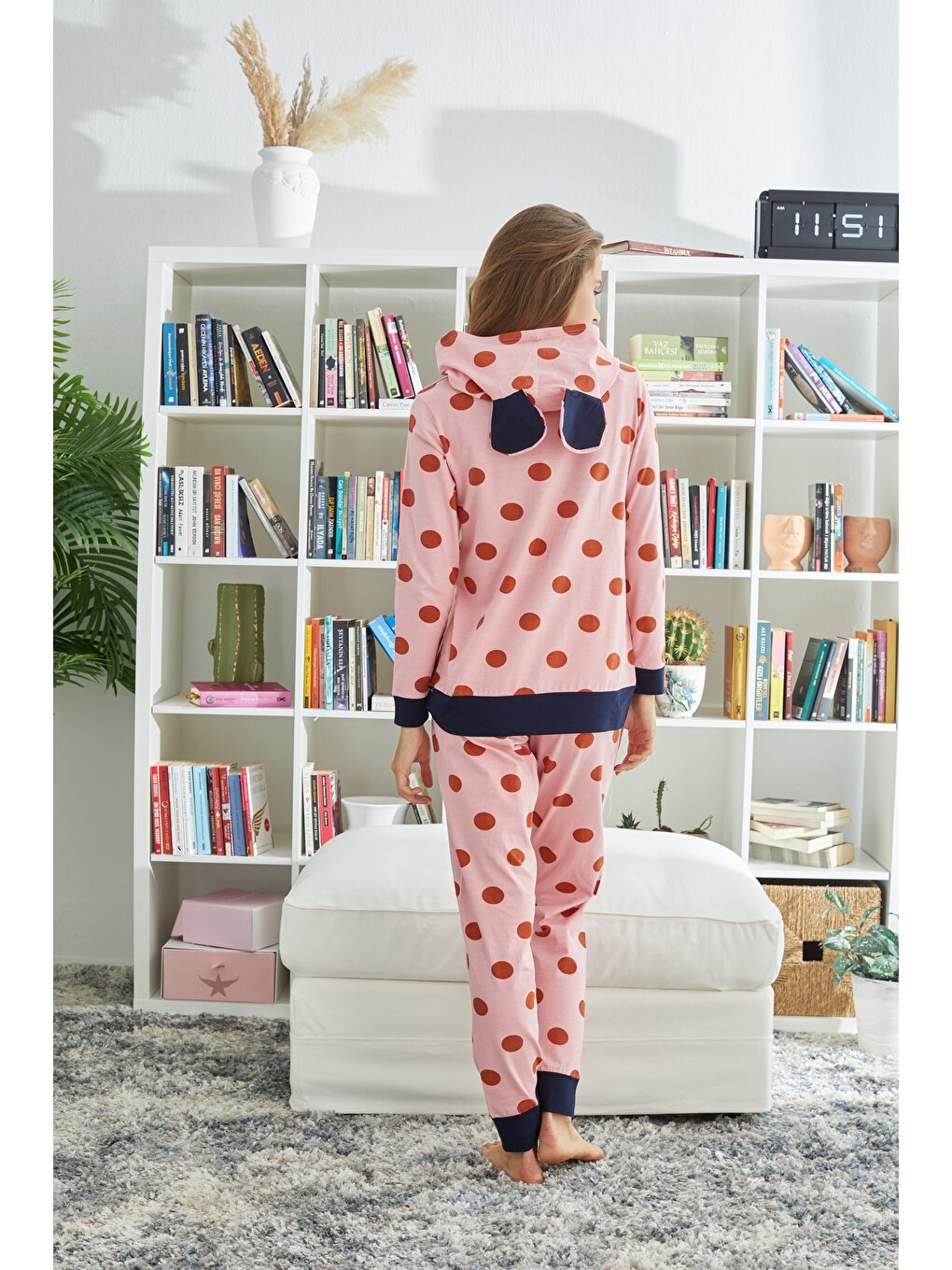 Karışık Kapüşonlu Pamuklu Elastanlı Örme Pijama Takım-3