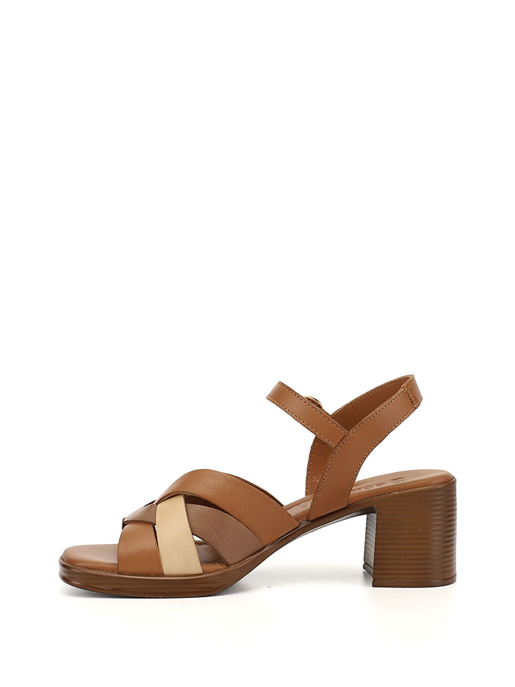 Kahverengi Kadın KAHVERENGİ-TABA Kalın Topuklu Hakiki Deri Sandalet-4