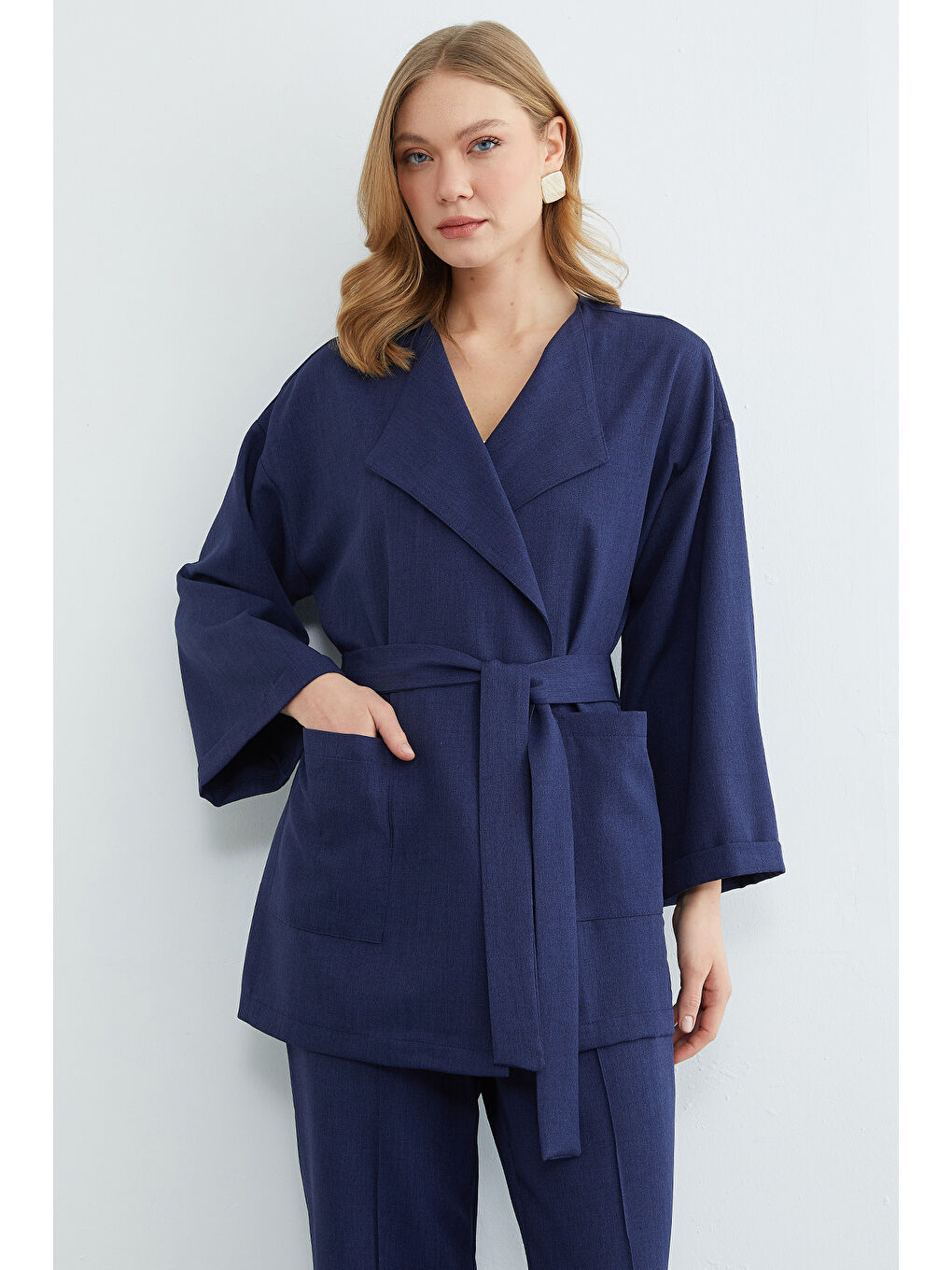 Lacivert Fullamodest Beli Kuşaklı Çimalı 2 Li Takım-1