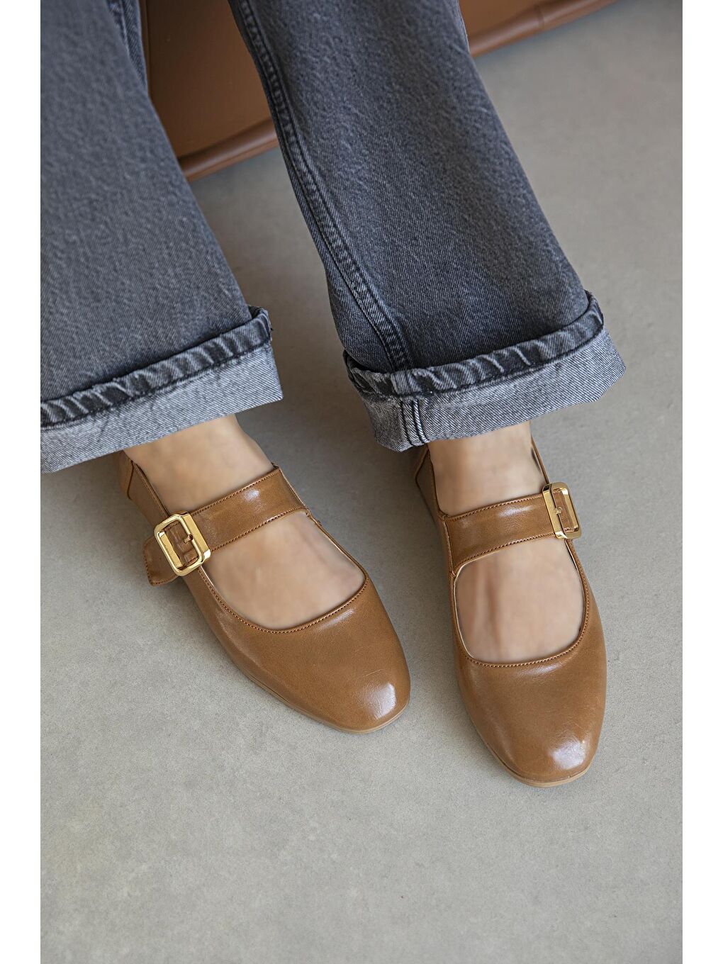 Kahverengi Winny Kadın Toka Detay Deri Babet Taba-2