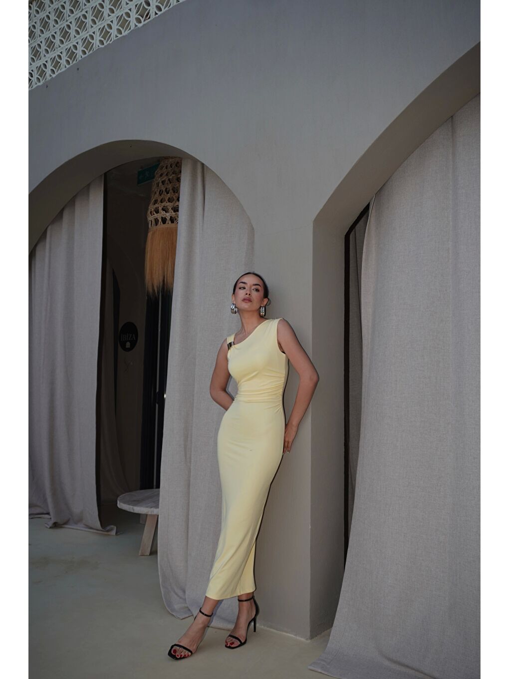 Kadın Sarı Tokalı Elbise 0994-0102-3